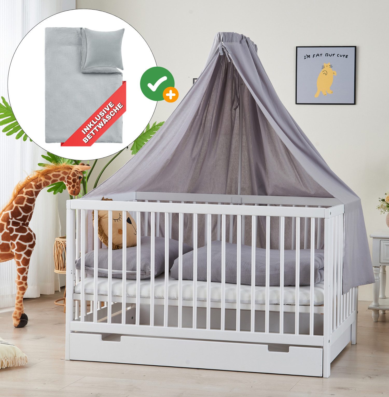 Komplettbett TOBI 7-tlg.SET für Kleine Babys I 9-fach höhenverstellbarer EN 716-1
