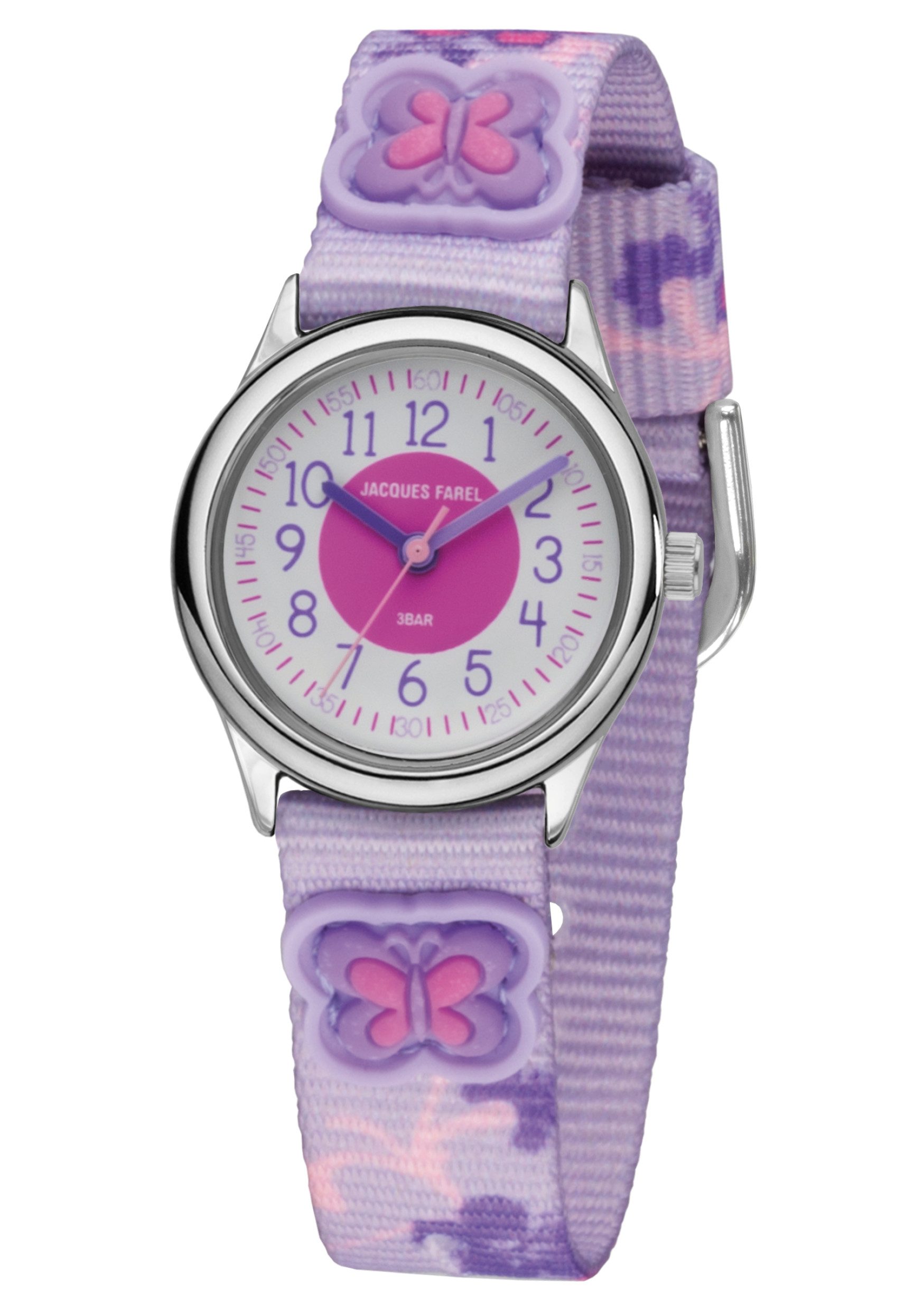 Jacques Farel Quarzuhr HCC Kinder Armbanduhr Textilband, analog deutlich Kinderuhr Schulanfang Geschenkidee Ø 26 mm