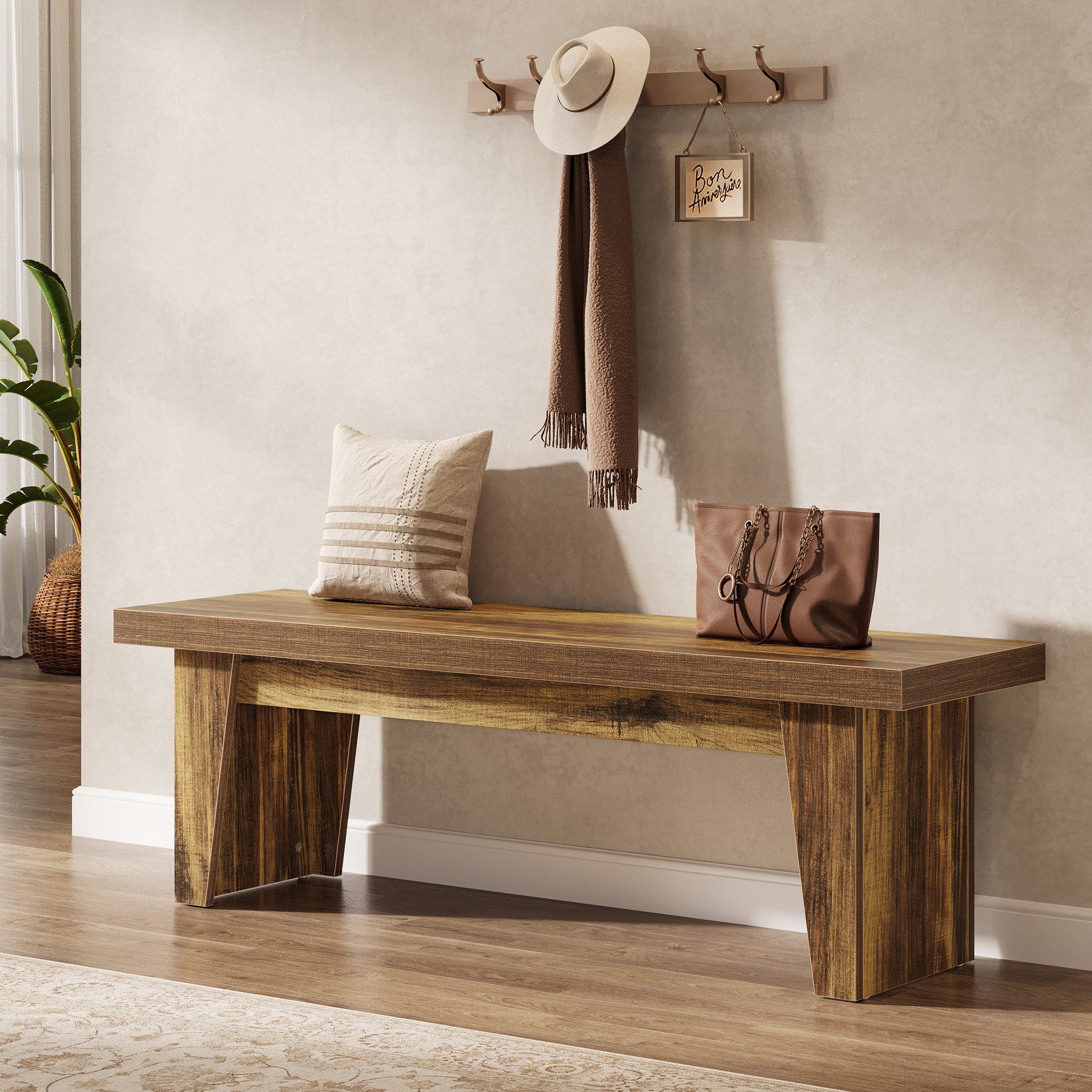 Tribesigns Schuhbank 140 cm Eingangsbank, Lange Sitzbank im Landhausstil