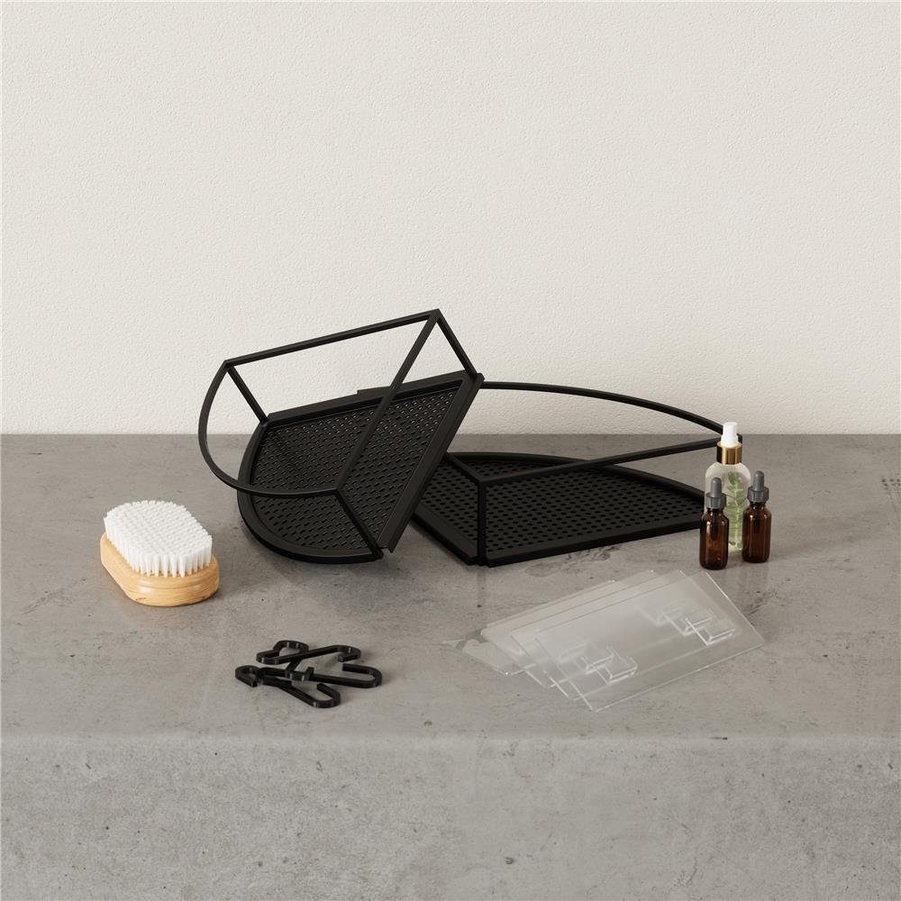 Umbra Duschablage Cubiko, Eckregal, Schwarz, ohne Bohren mit Haken, 2er-Set
