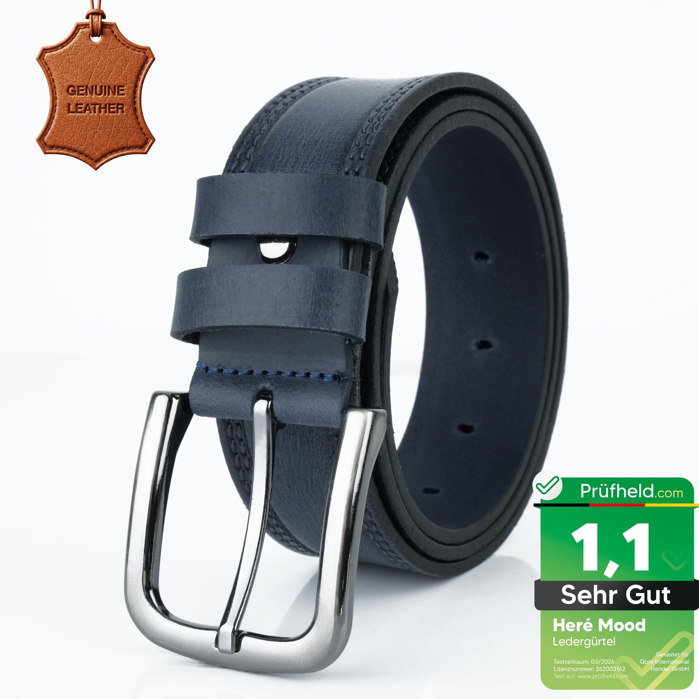 herémood Ledergürtel Gürtel Herren 4cm breit Ledergürtel Jeans Premium Geschenke für Männer (100 % Echtleder Gürtel handgefertigt, hochwertig verarbeitet, kürzbar, 1-St., Blau 120 cm – 4 cm breit – echtes, robustes Büffelleder, langlebig) Ledergürtel Herren Blau – robust & edel, ideales Herrengeschenk