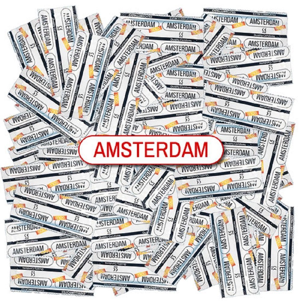 Amsterdam Condoms Презервативы GOLD - Vorratspackung - Beutel mit, 100 St., Презервативы mit angenehmen Vanille-Duft, feuchte Презервативы ohne Latexgeruch