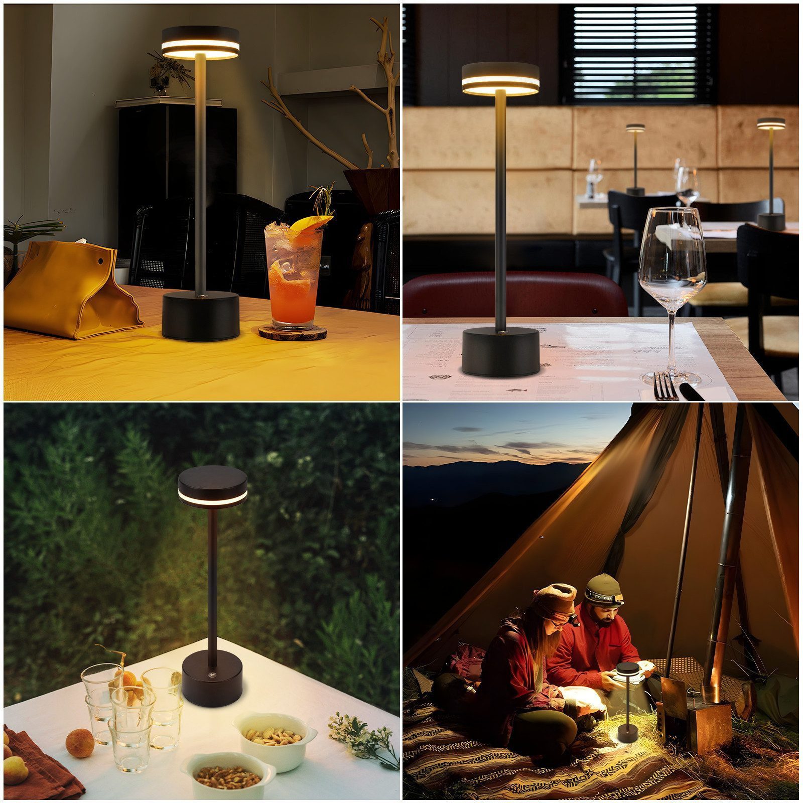 Nettlife LED Tischleuchte Kabellos Akku Aufladbar Nachttischlampe Dimmbar USB C Touch Lampe, Touch Dimmbar, LED fest integriert, Modern Tischlampe für Schlafzim – Bild 2 von 5