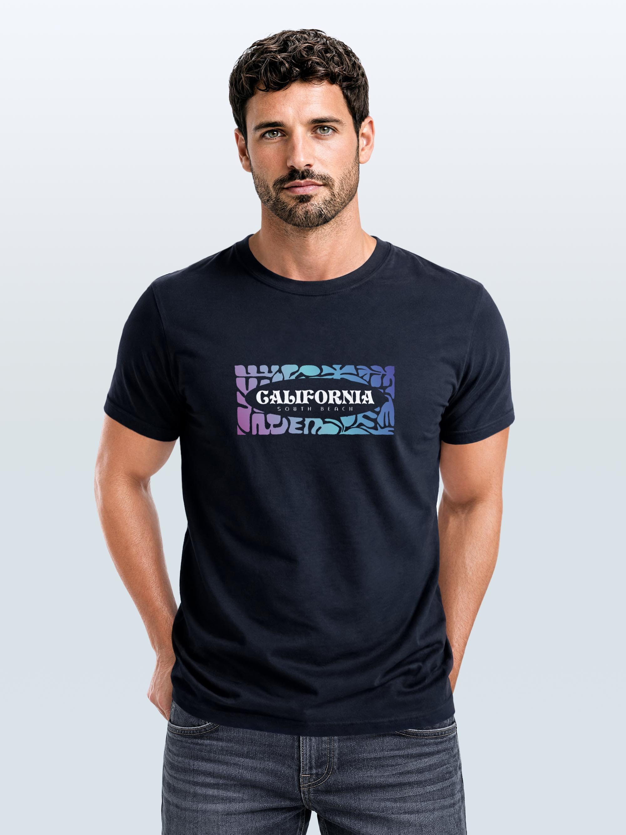 Neverless Print-Shirt Herren T-Shirt California Brustprint Schrift Aufdruck Sommer mit Print