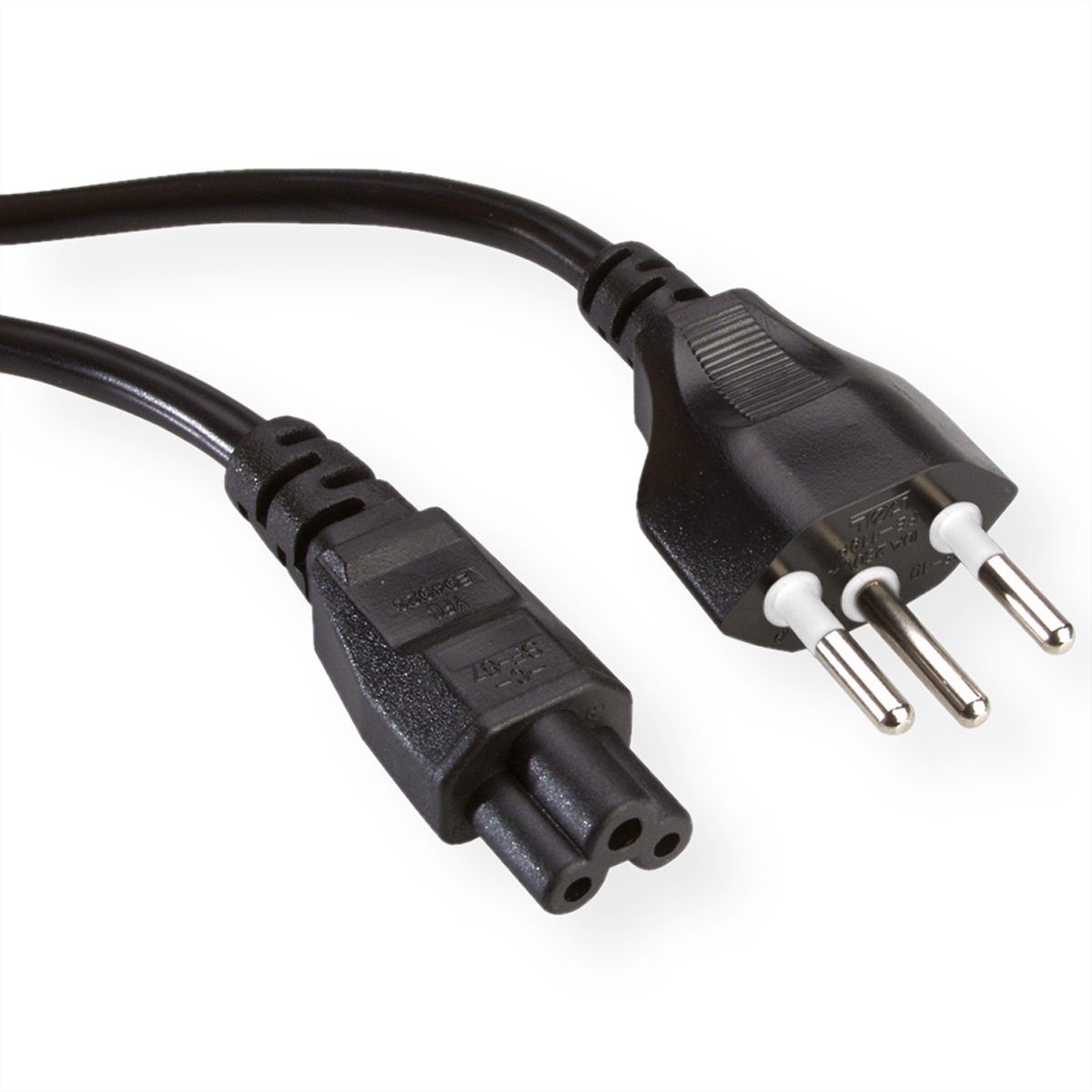VALUE Netzkabel T12 auf C5, 3polig Stromkabel, T12, 10A, Typ-J Männlich (Stecker), IEC320 C5, Notebook, „Mickymaus“, 2,5A Weiblich (Buchse) (100.0 cm)