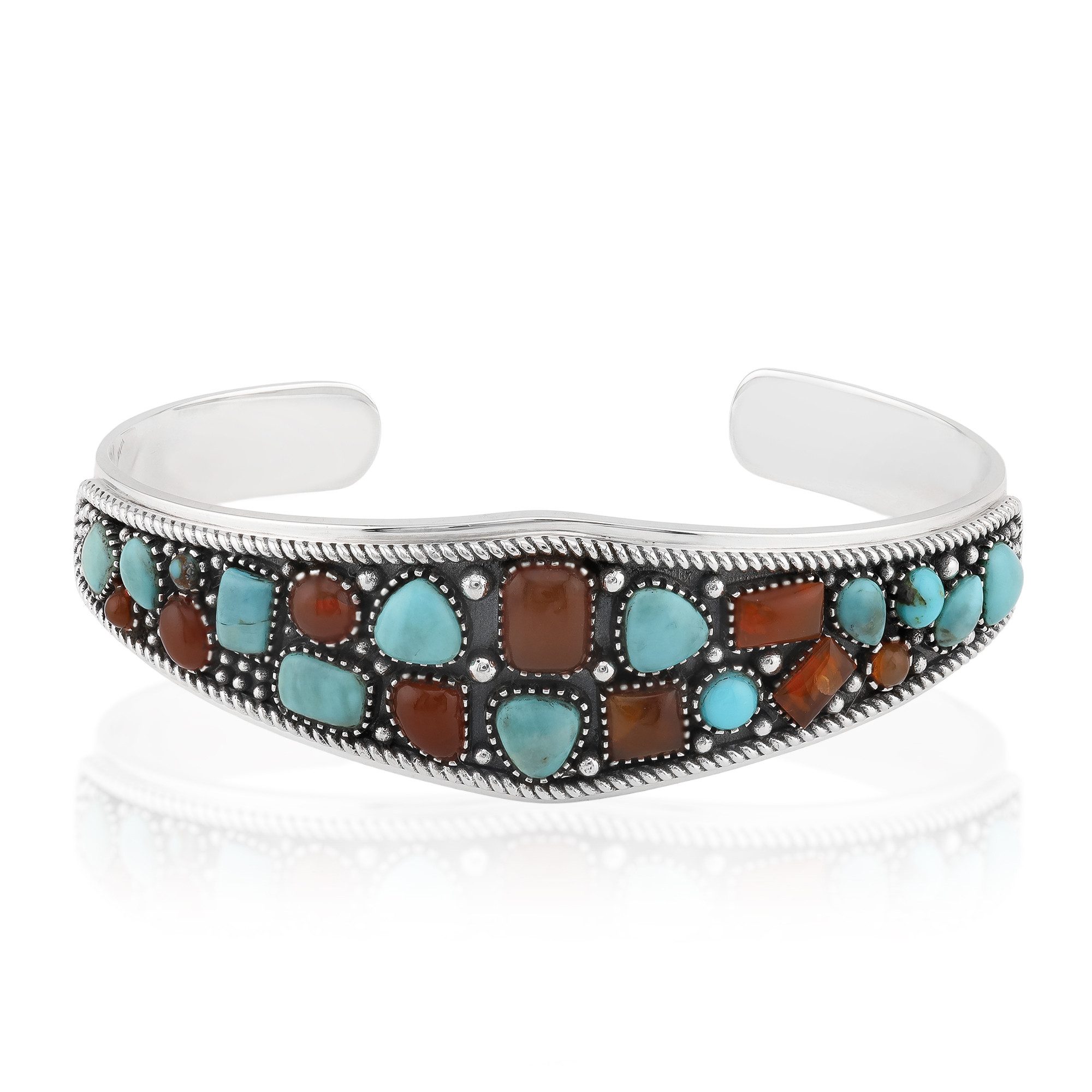Cavill Silberarmband Cavill Silberarmreif 925 Sterling mit 9,02 ct Türkis & Karneol (1-tlg)