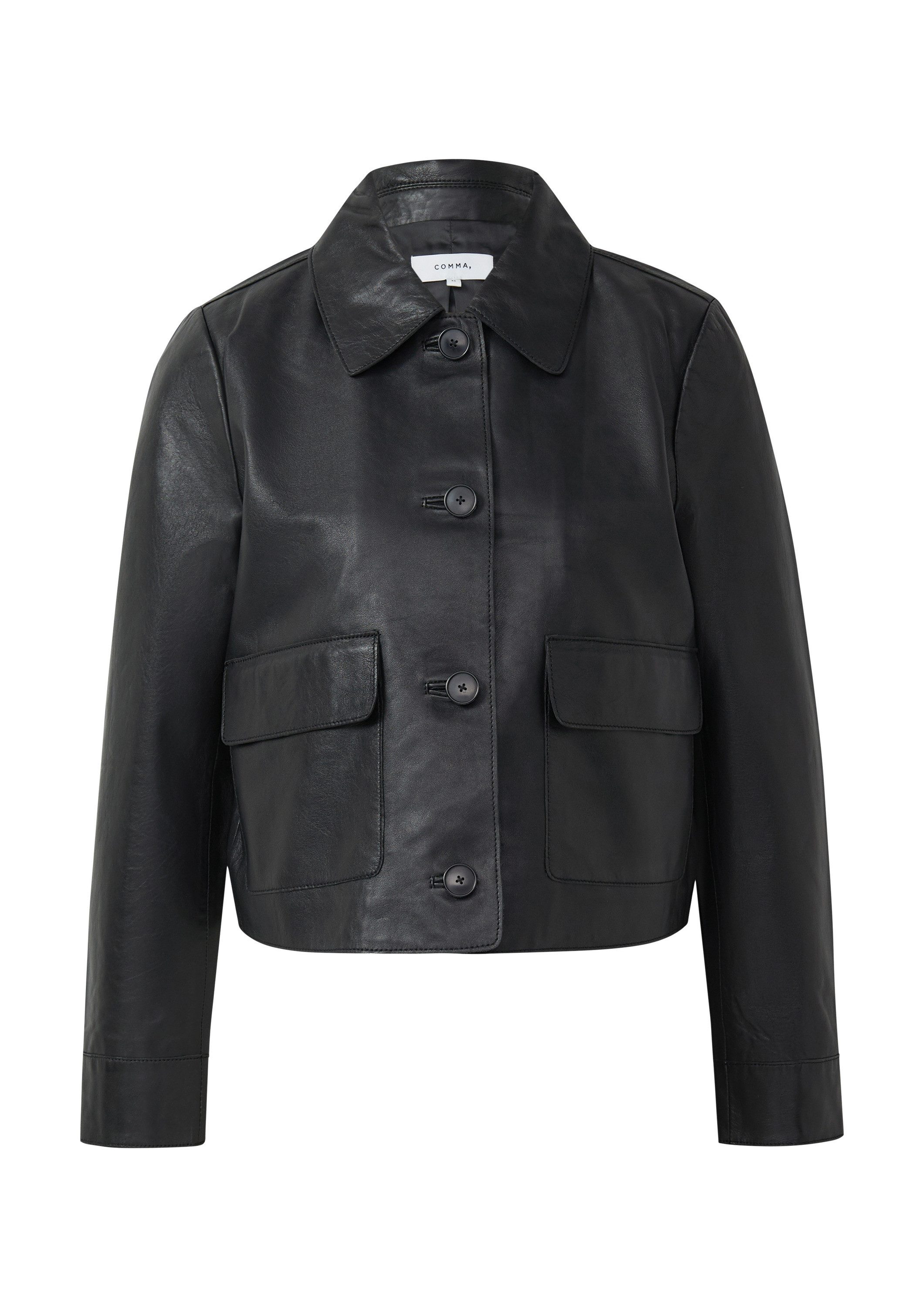 comma Funktionsjacke Indoor-Jacke Jacke aus Echtleder mit aufgesetzten Taschen