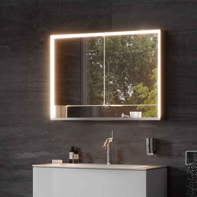 Keuco Spiegelschrank »Royal Lumos« (Badezimmerspiegelschrank mit Beleuchtung LED), mit Steckdose, dimmbar, einstellbare Lichtfarbe, Aluminium-Korpus, 2-türig, 100 cm breit