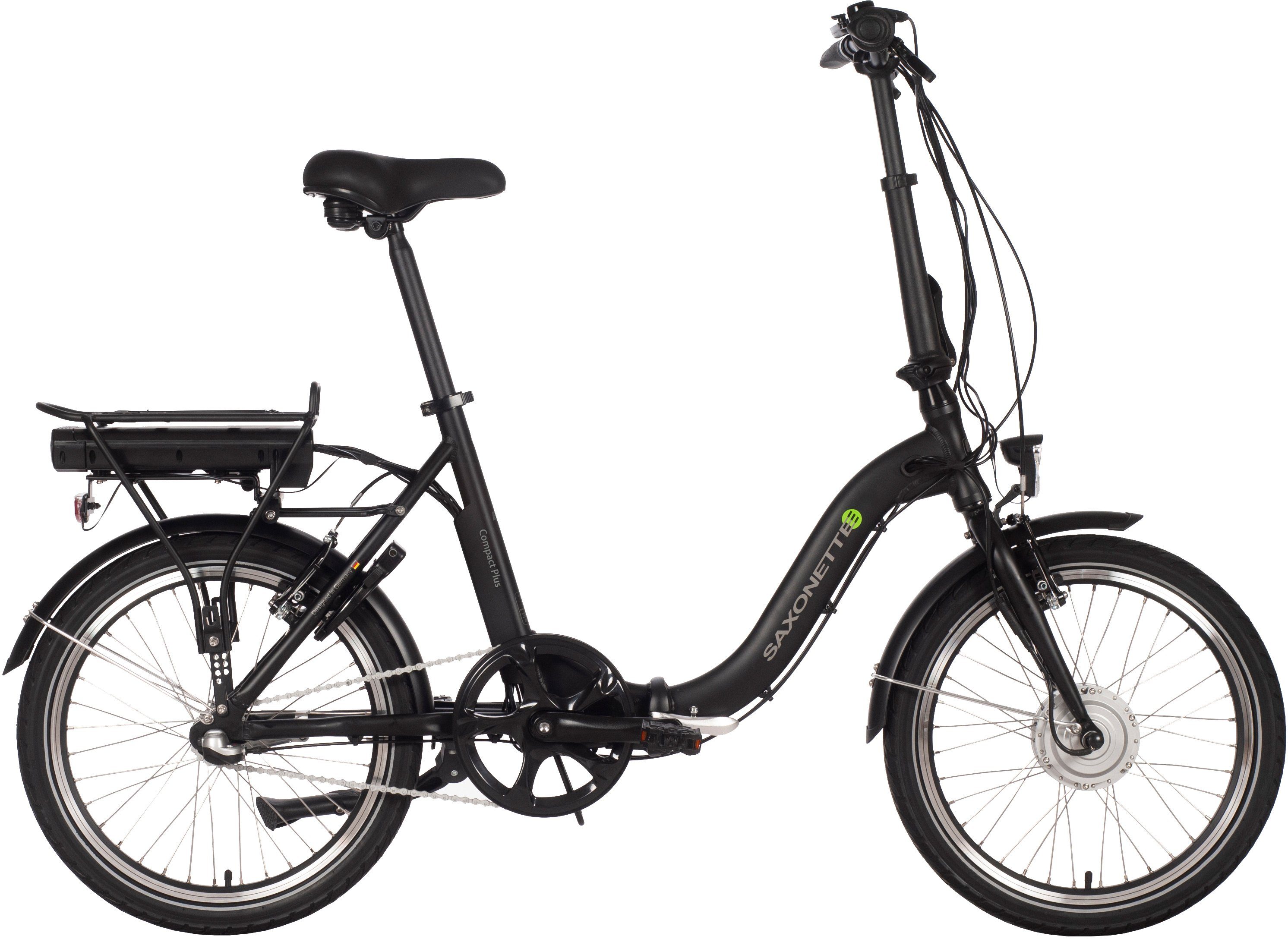 SAXONETTE E-Bike Compact Plus 2.0, Nabenschaltung, Akku, Akku-Ladegerät) 3 (mit Gang, Wh 281 Frontmotor