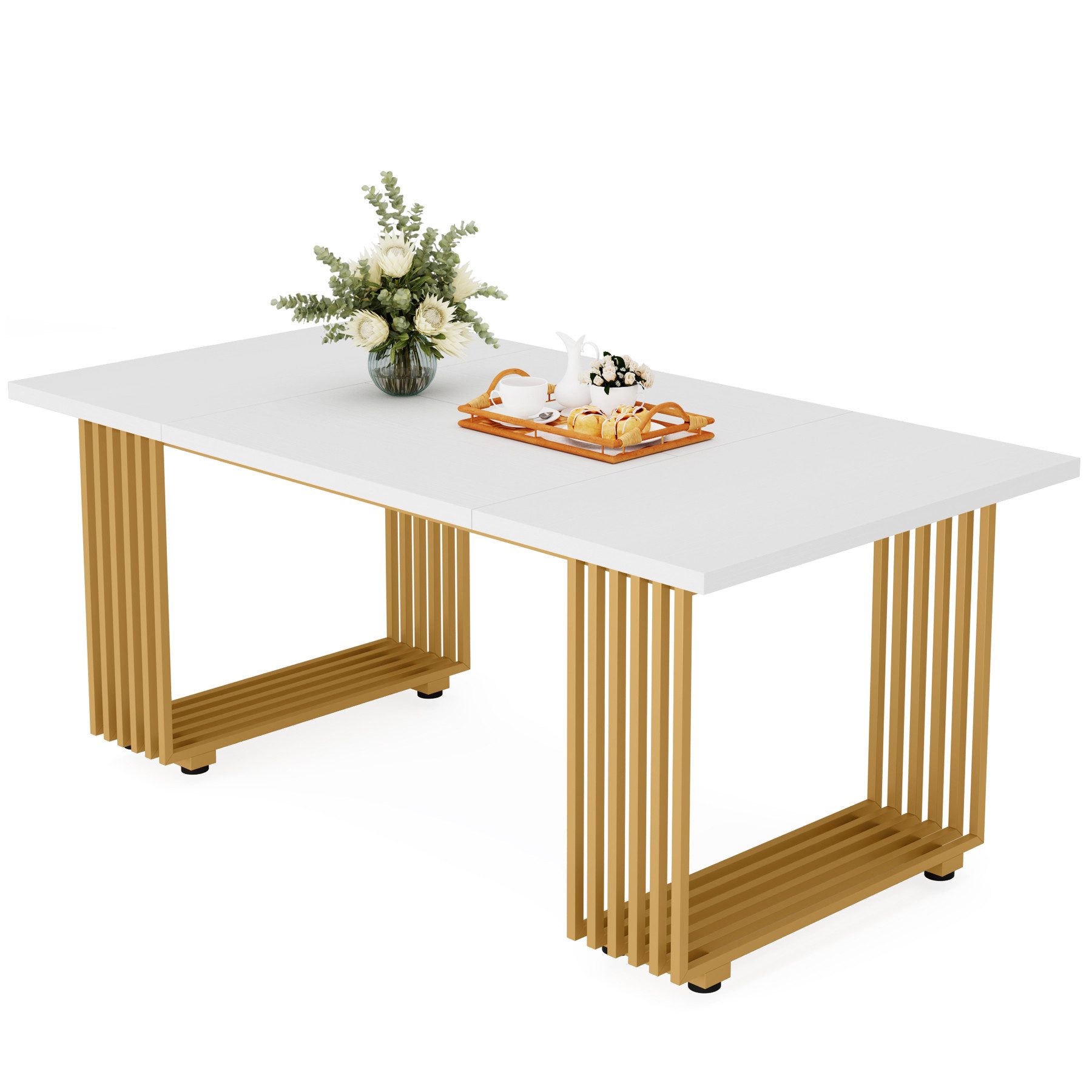 Tribesigns Esstisch 180 x 80cm Esszimmertisch mit Gold Metallbeinen, Esszim günstig online kaufen