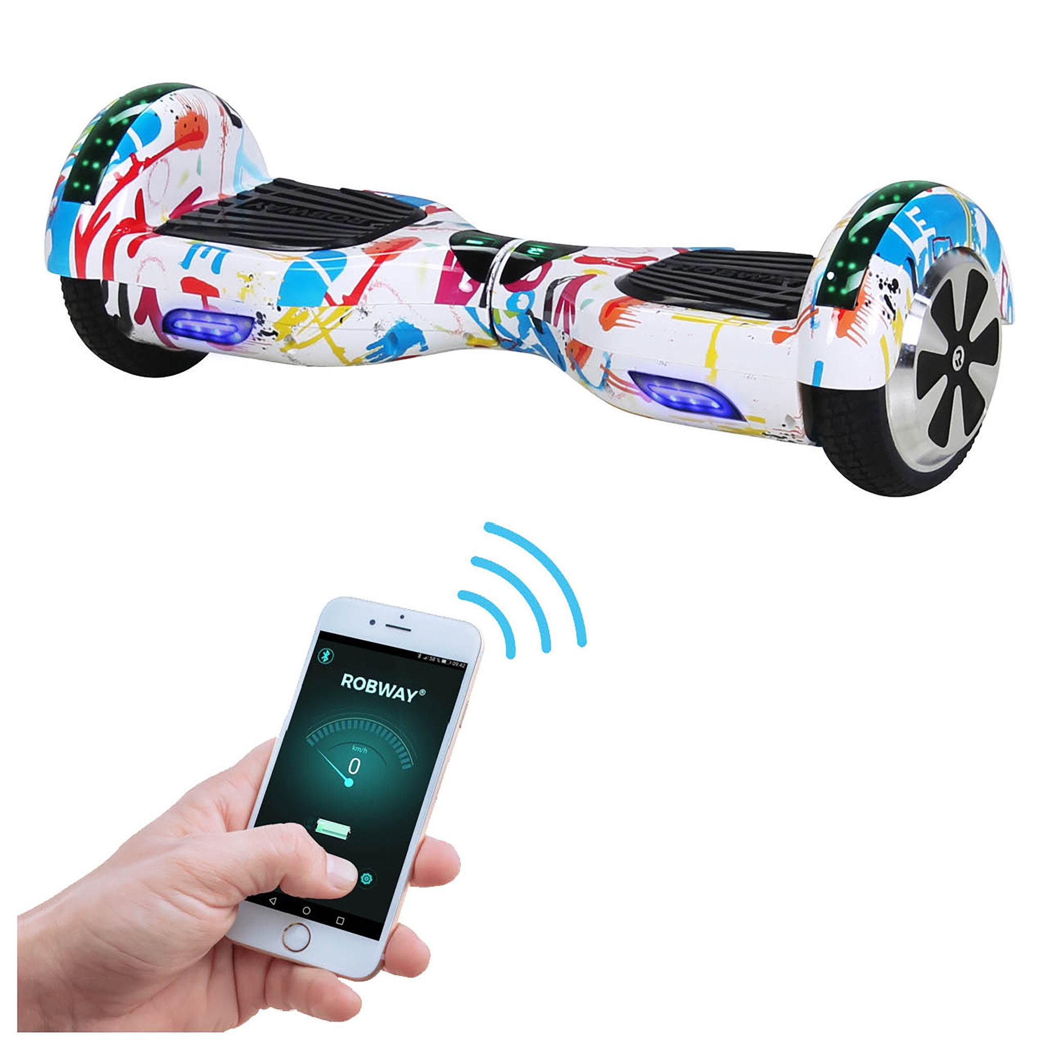 Robway Balance Scooter 6.5” Hoverboard W1 - 700 Watt mit LED Licht & Bluetooth Player, 700,00 W, 15,00 km/h, (Hoverbaord für Kinder, 1 tlg., Hoverboard, Balance Scooter, Skateboard, Elektro Scooter, Balanceboard), Self-Balance-Scooter, Bluetooth, Robway App, LED, Gyrosensoren