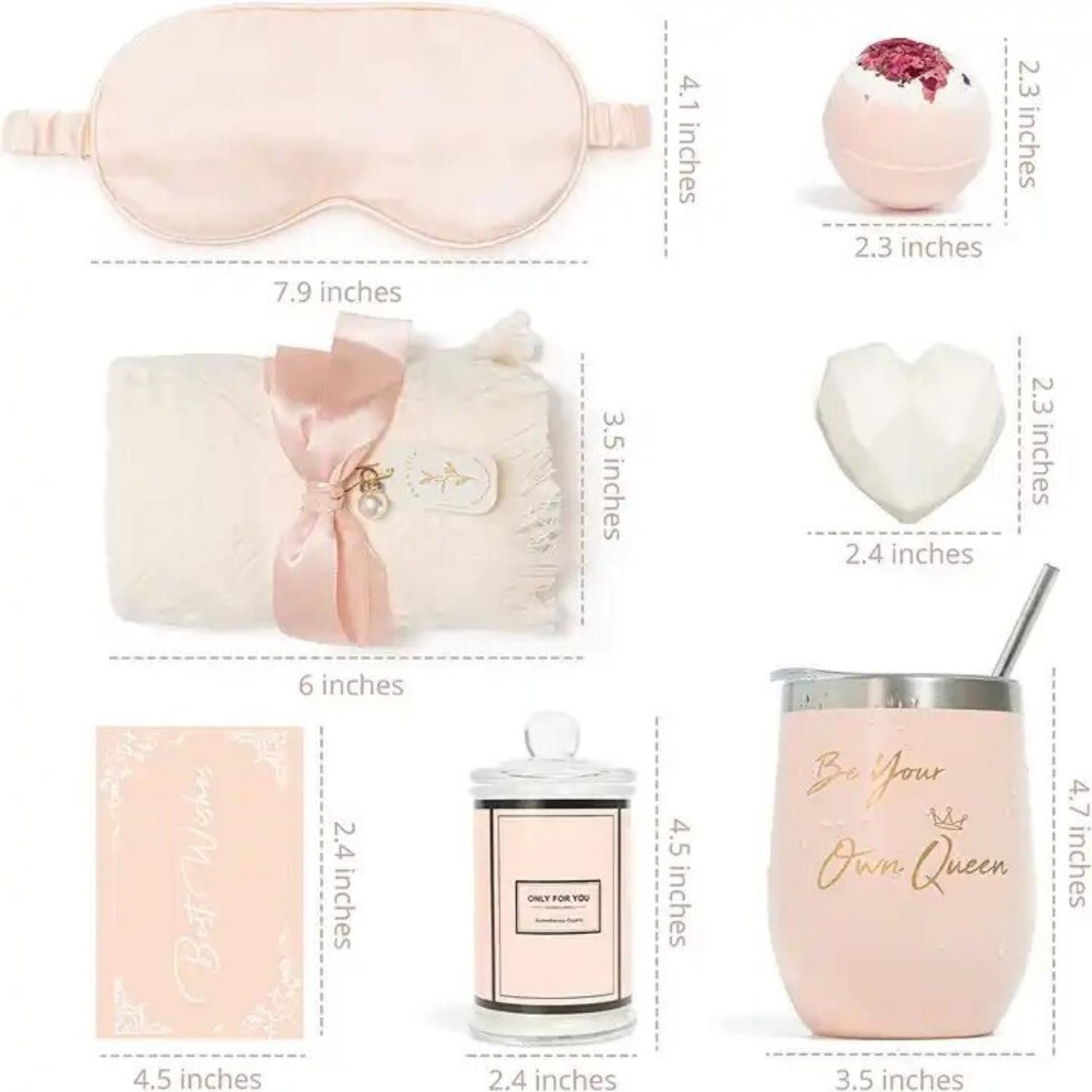 ibettertec Pflege-Geschenkbox Geburtstagsgeschenke für Frauen, Selbstpflegegeschenke für Frauen Selbstpflegegeschenke für Frauen, Mütter, Schwestern, Ehefrauen, beste Freunde, Lehrer, Krankenschwestern, Kollegen, entspannendes Spa-Geschenkkorbset, isolierte Wasserflasche aus Edelstahl, Badesalz, Duftkerzen, handgemachte Diamantseife, Augenmaske aus Seide usw Schönes Halstuch mit Fransen., 6-tlg., Schenken Sie ihr eine einzigartige und unvergessliche Überraschung