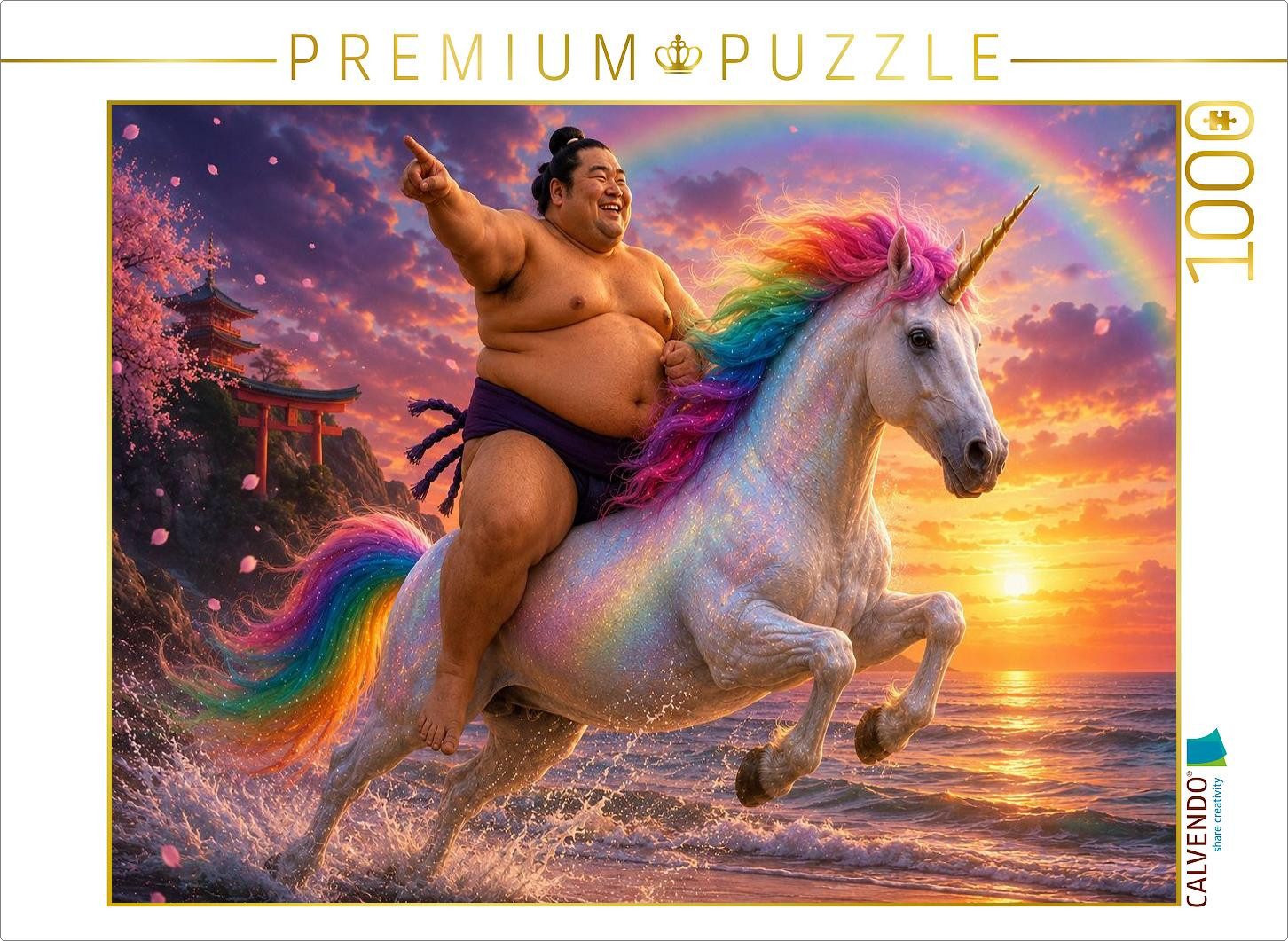 CALVENDO Puzzle CALVENDO Puzzle Sumo Wrestler and Unicorn at Sunset, 1000 pieces, fin, 1000 Puzzleteile