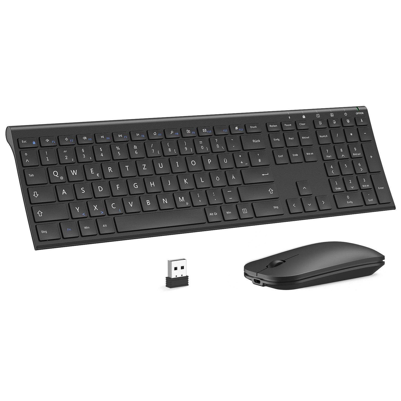 KS15F Tastatur Maus Set Kabellos 2.4G Dünn Aluminium Gehäuse Aufladbar Tastatur- und Maus-Set