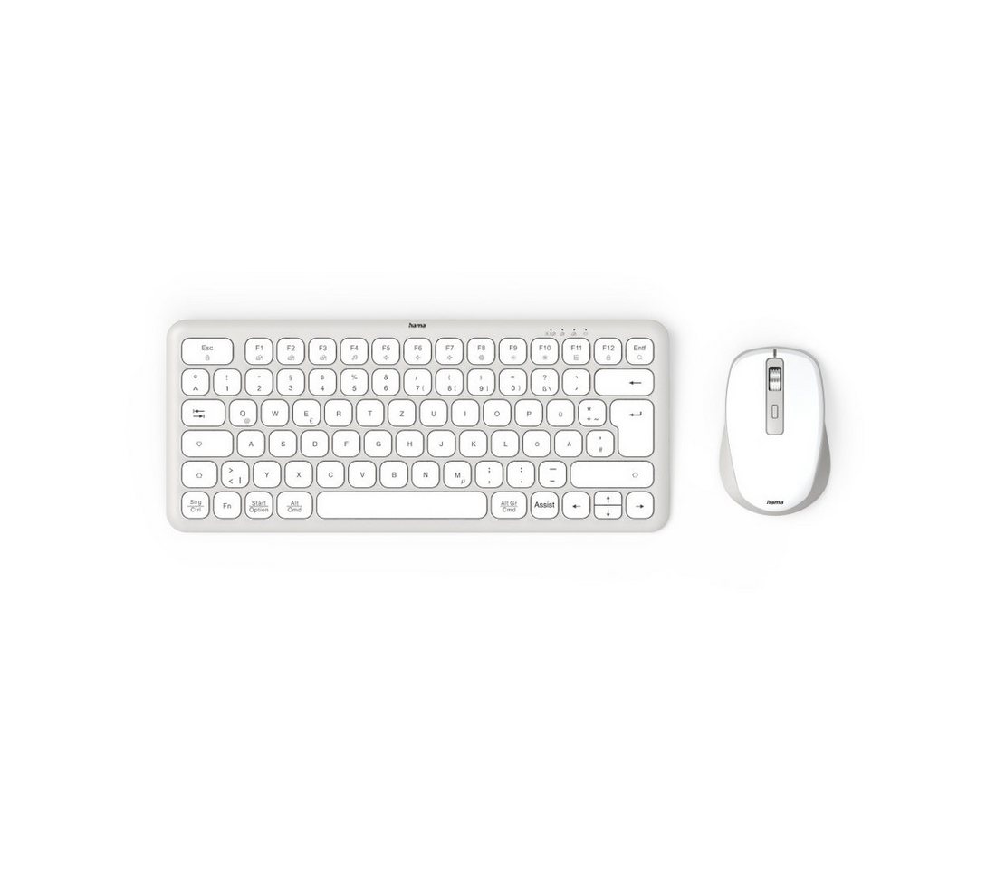 Hama Kabelloses Tastatur-Maus-Set "WKM-500" Tastatur- und Maus-Set, (Multi Device, 2x Bluetooth, 1x Funk, DE, weiß, klein)