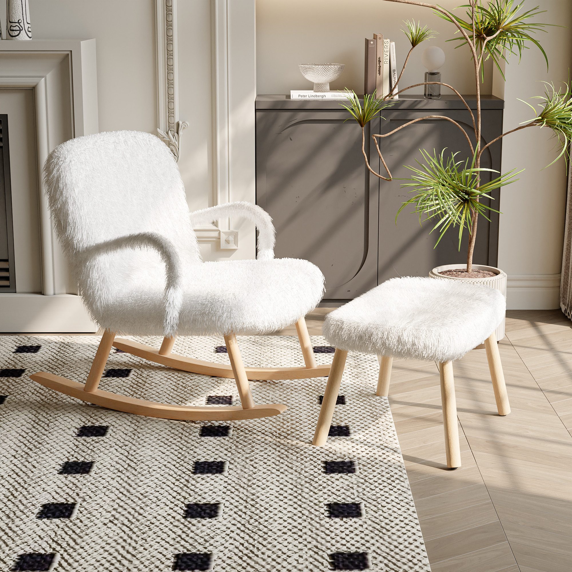 Furnishings Home Schaukelstuhl Weißer Polsterstuhl + günstig online kaufen