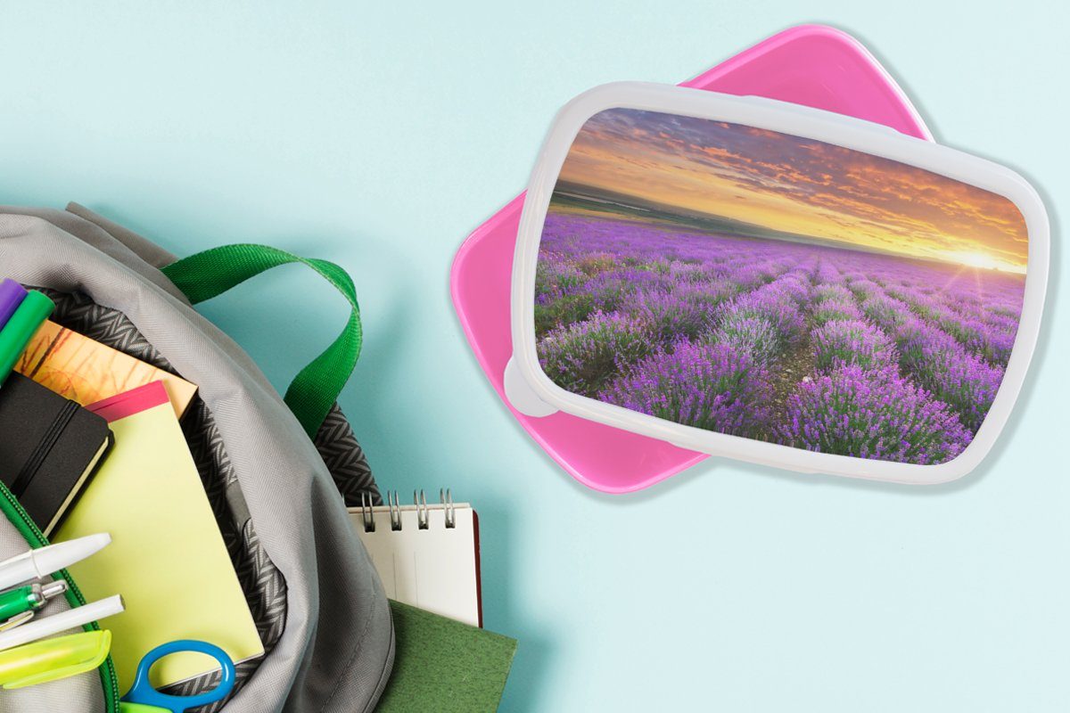Kinder, Kunststoff Snackbox, rosa Lavendel Wolken (2-tlg), MuchoWow Brotbox Brotdose - Kunststoff, für Erwachsene, Mädchen, Lunchbox Frühling, -