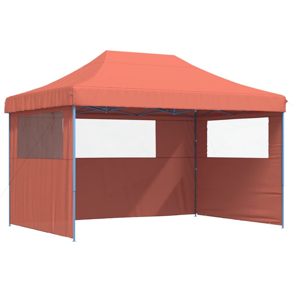 Pavillon Partyzelt Faltbar Pop-Up mit 3 Seitenteilen Terrakotta Pavillon