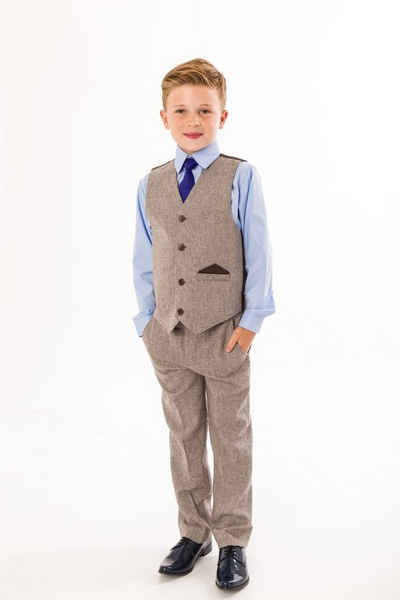 Melli-Trends Kinderanzug »Tweed Festlicher Jungen Anzug, 4-teilig, braun« (Set: Hemd, Weste, Hose und Krawatte, 4-Teilig) festlich, elegant