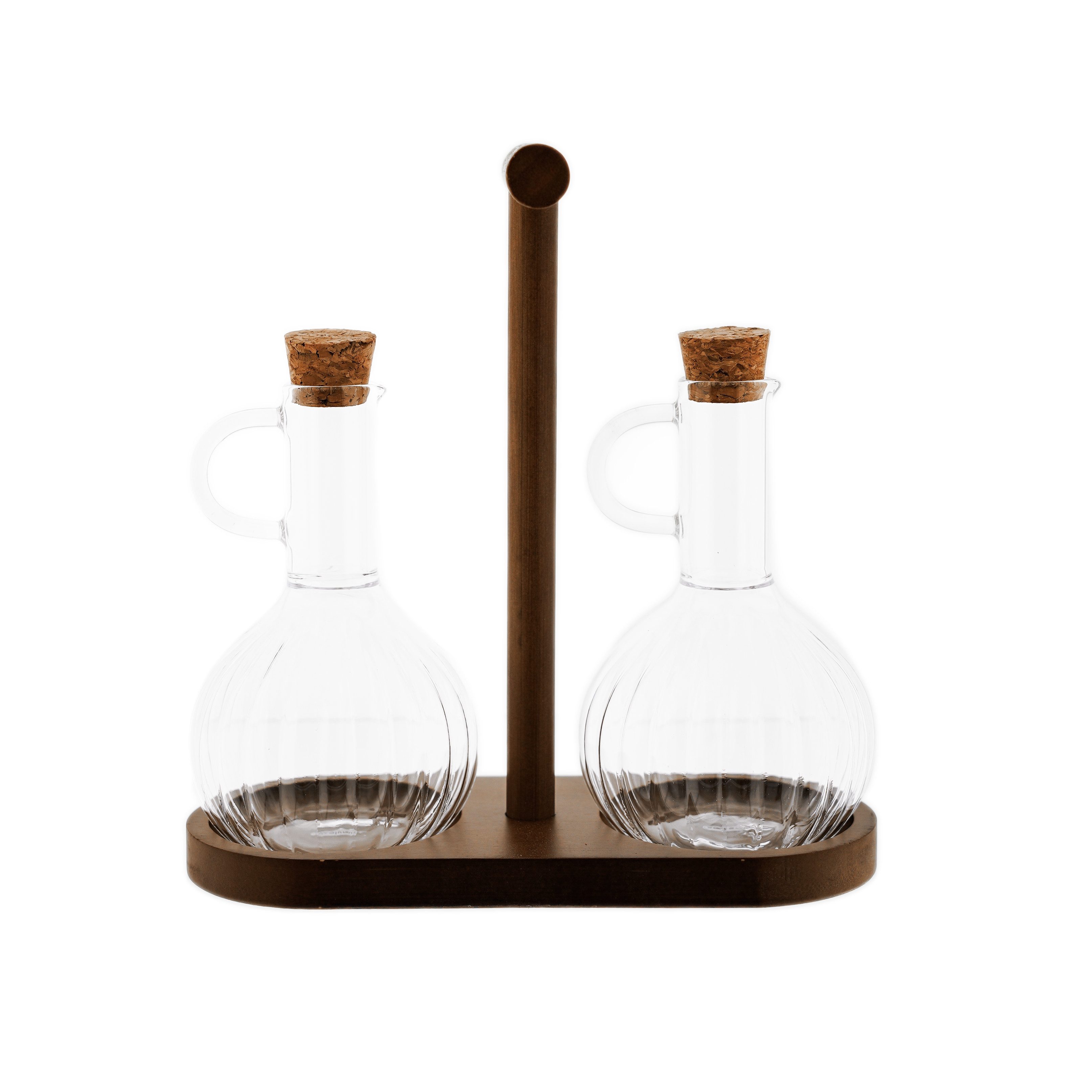 Mulex Ölspender Öl- & Essigspender Set mit Holzständer - 320 ml in Relief-Design, (5-tlg)