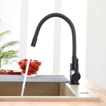 AuraLum pro Spültischarmatur Flexible Küchenarmatur Niederdruck Wasserhahn Küche Niederdruck Armatur,mit 3 Anschlussschläuchen,Schwarz