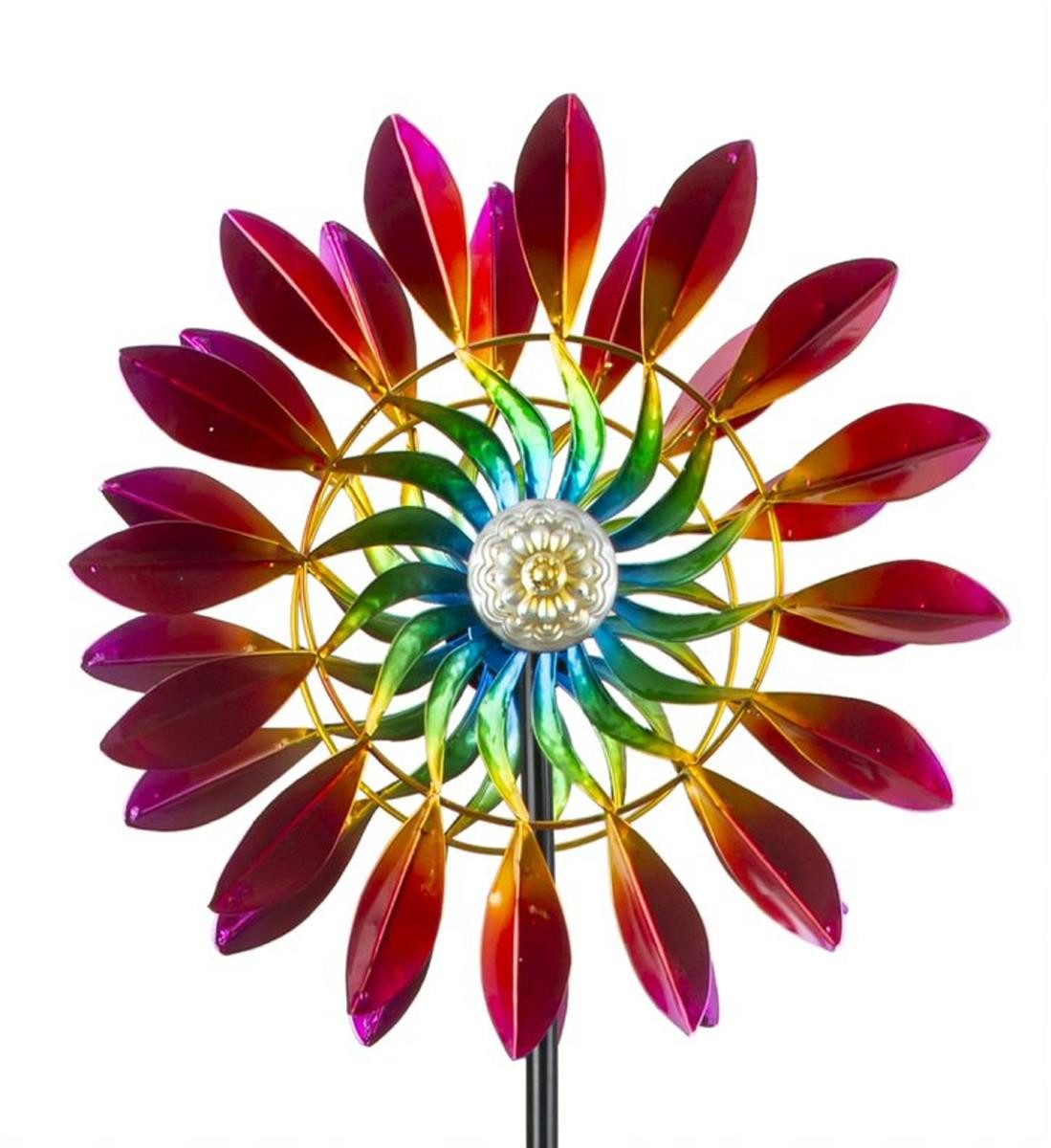 Geschenkestadl Windrad Windrad Metall Blume Bunt Gartenstecker 160 cm Garten Dekoration