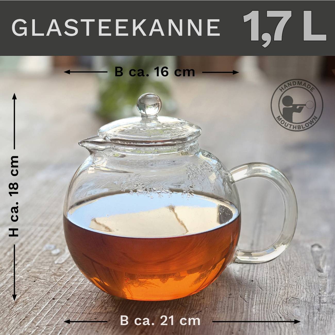 Creano Teekanne Teekanne “Schnabel” 1,7l, 1,7 l, (1er-Set, 3-St., Teekanne & Deckel), tropffrei