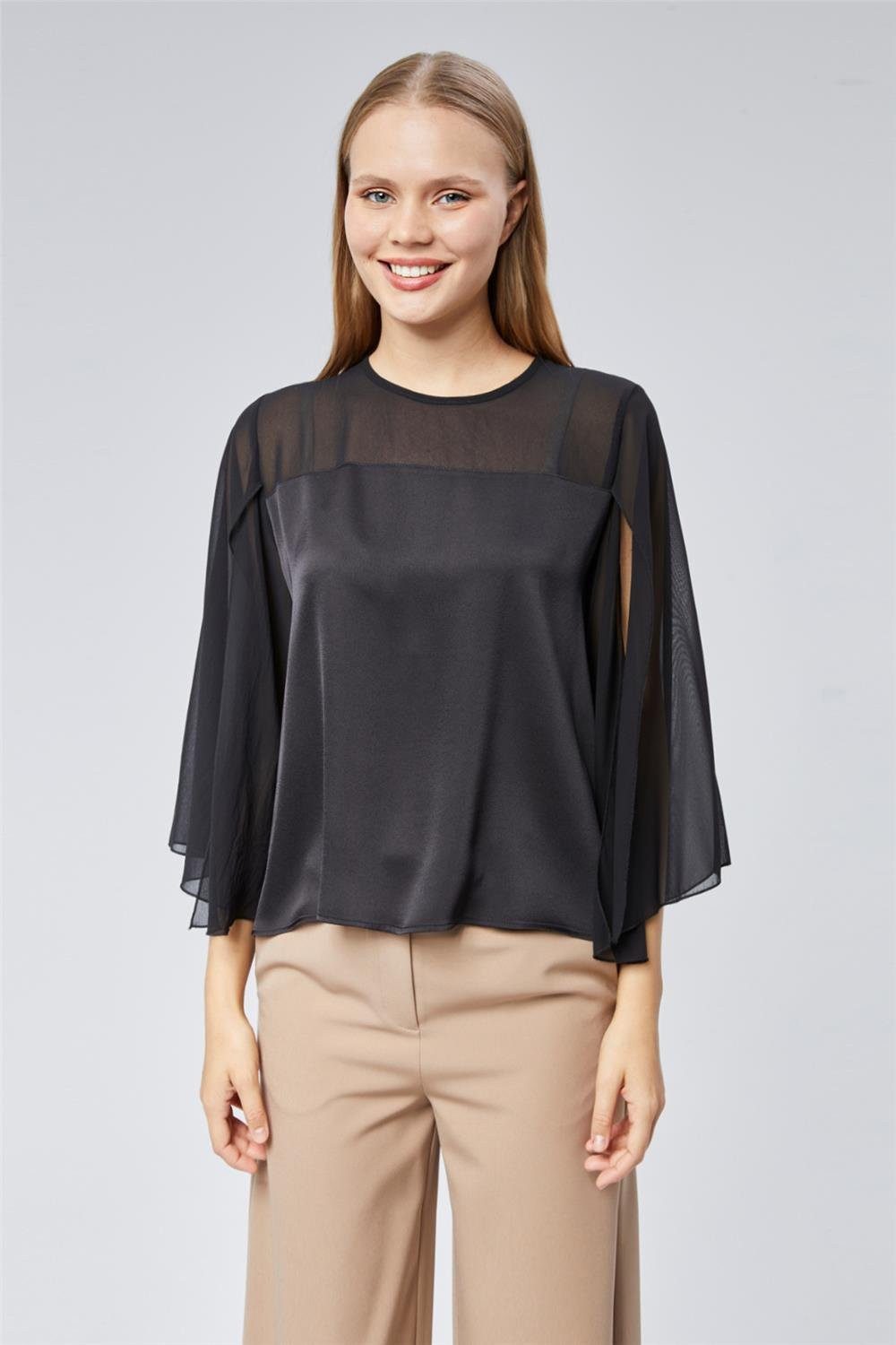 Blusentop Schicke Chiffon-Bluse mit Rüschen und Schlitz - Koçu