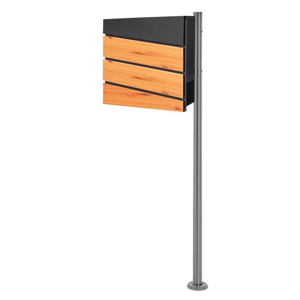 ML-DESIGN Standbriefkasten Wandbriefkasten Briefkasten Postkasten mit Zeitungsfach inkl. Standfuß, Briefkastenanlage mit Standfuß Silber 120 cm Mailbox mit Pfosten