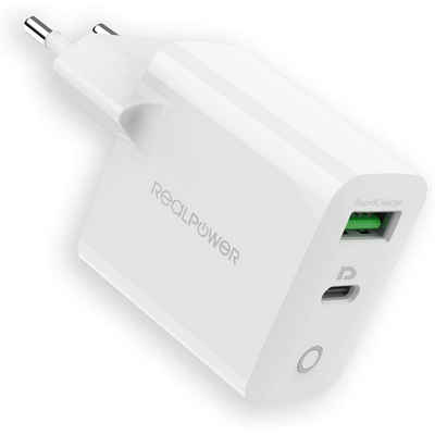 Realpower PC-20 Wall Charger USB-Ladegerät (USB-C PD 3.0 + USB Port, Type-C, für Smartphone undTablet, 20 W)