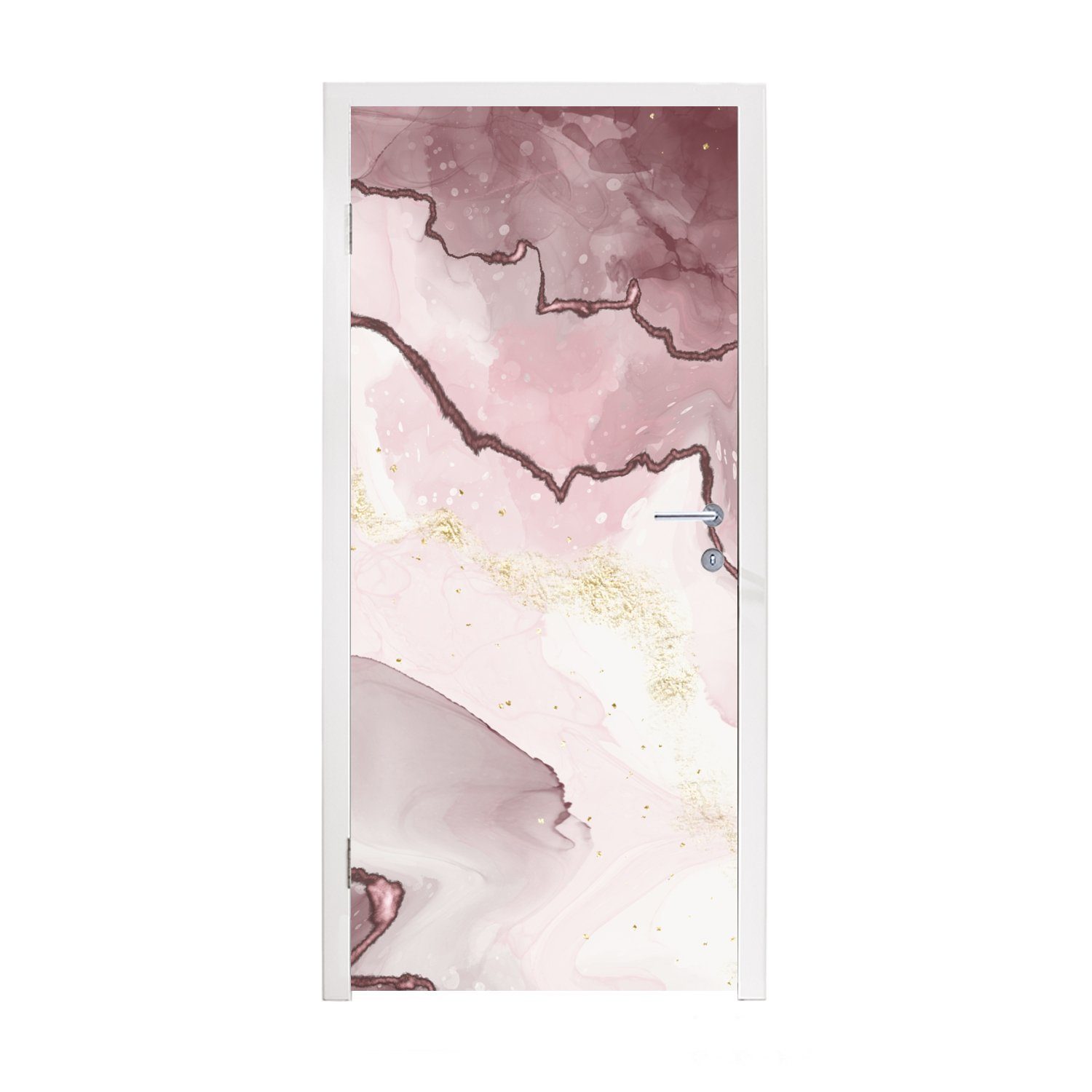 MuchoWow Türtapete Marmor - Rosa - Linie, Matt, bedruckt, (1 St), Fototapete für Tür, Türaufkleber, 75x205 cm