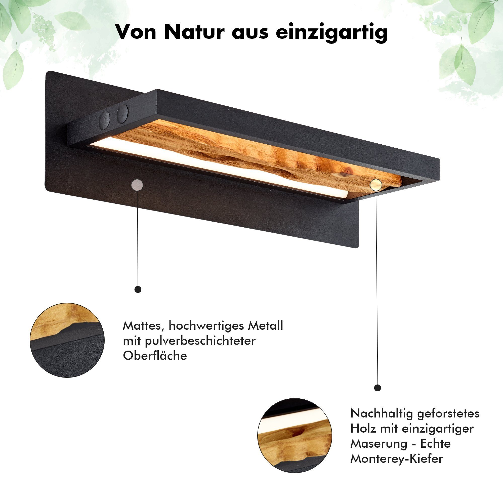 Brilliant Wandleuchte Chaumont, Chaumont LED Wandleuchte 35cm schwarz/holz