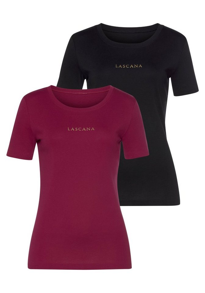 (2er-Pack) Logodruck mit LASCANA T-Shirt goldenem