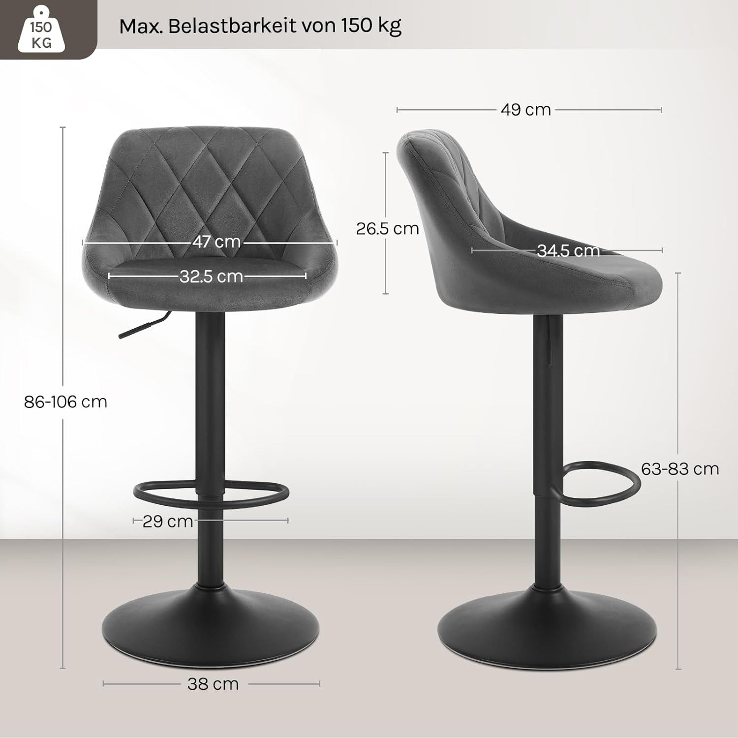 Woltu Barhocker (2 St), gut gepolstert, Samt, Höhenverstellbar, Drehbar