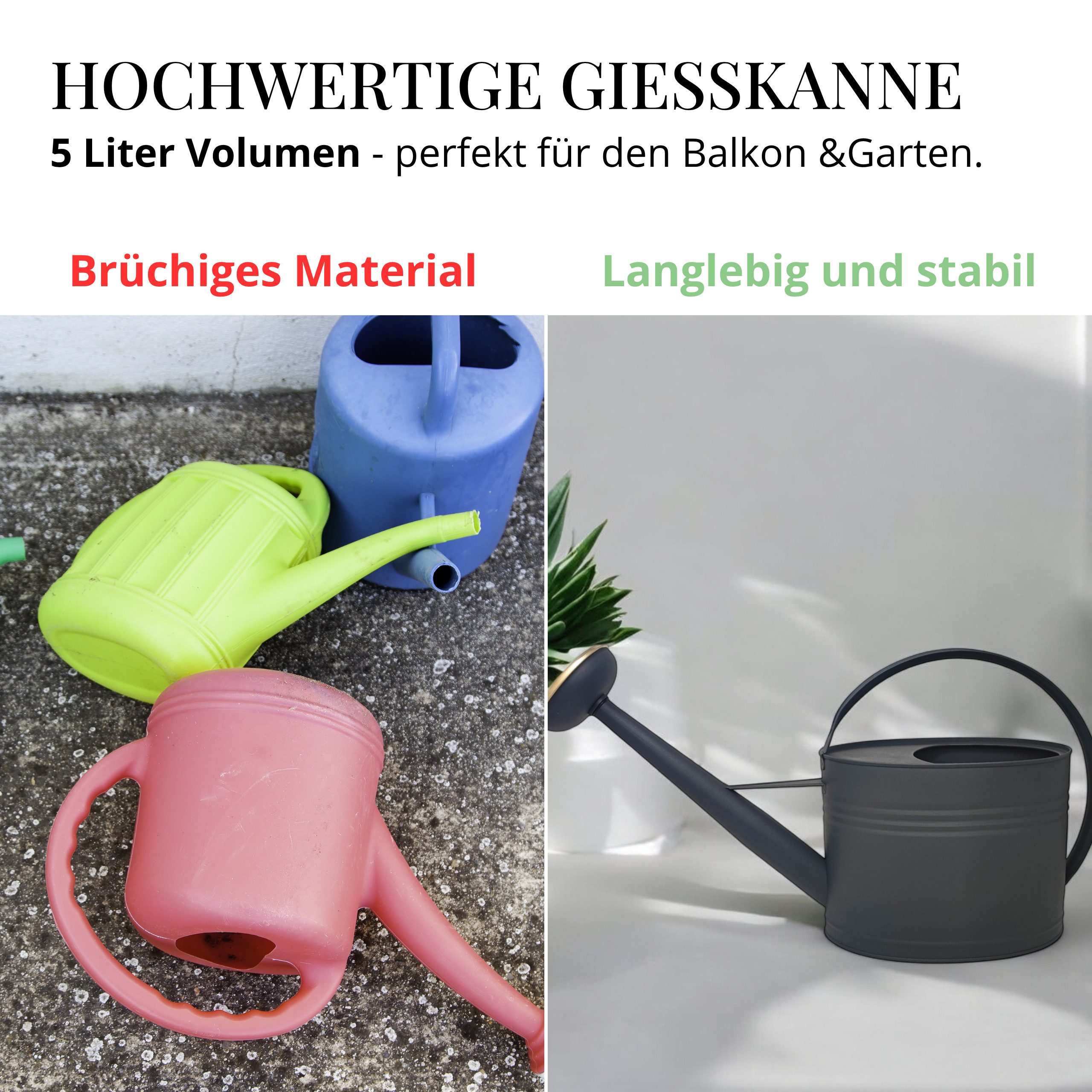 LIVLIG Gießkanne 5L, Gießkanne Vintage, Blumengießkanne, Giesskanne Metall (Die Kanne wird mit einem abnehmbaren Gießkopf geliefert), aus verzinktem Metall mit matter Pulverbeschichtung