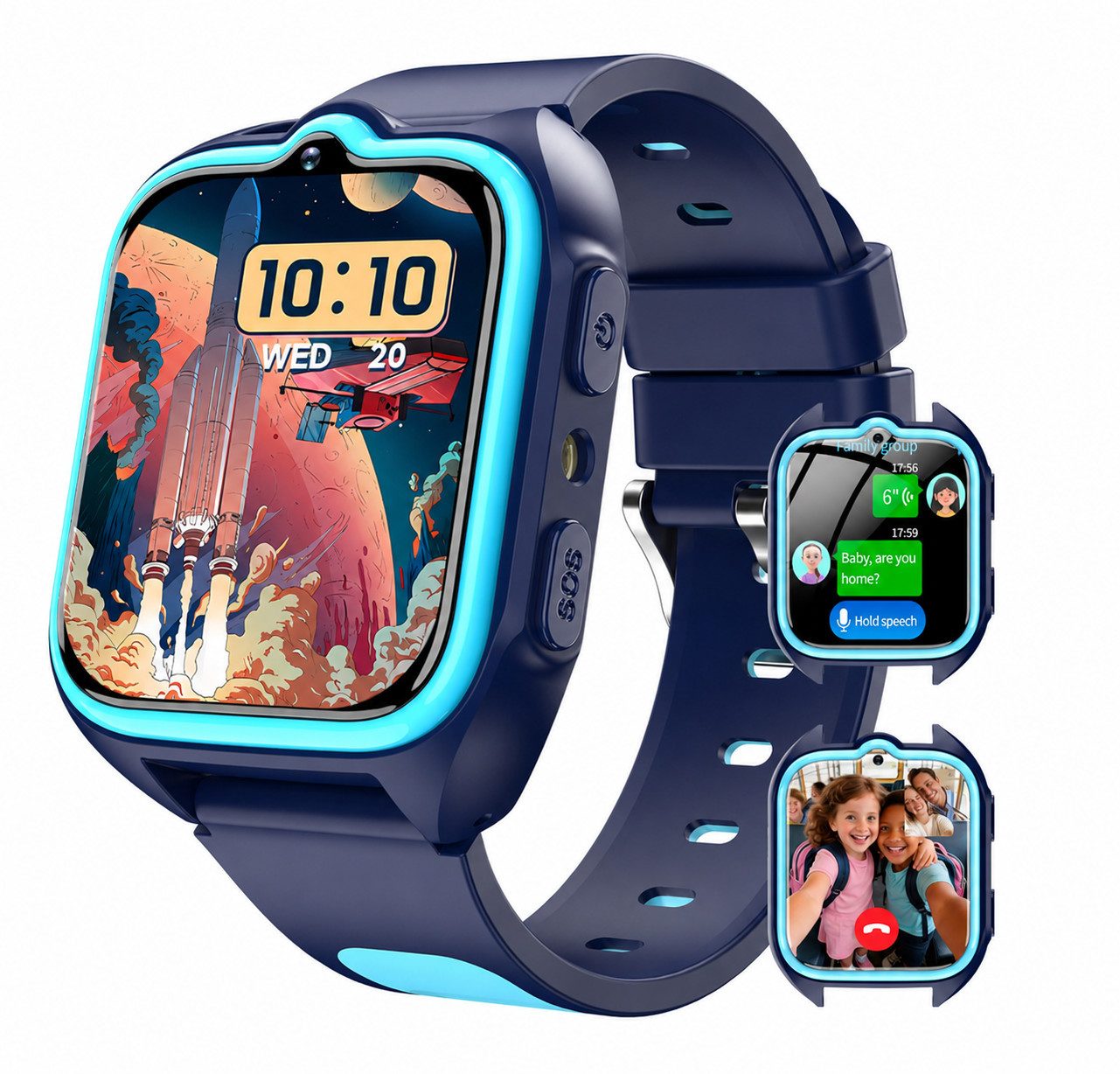 blackview Neu 4G LTE Kinder Smartwatch GPS, HD Videoanruf, 1,75'', SOS Smartwatch (1.75'' Zoll), GPS+LBS+WiFi, 4G-LTE, IP68, Knips-Freunde, mit Taschenlampe