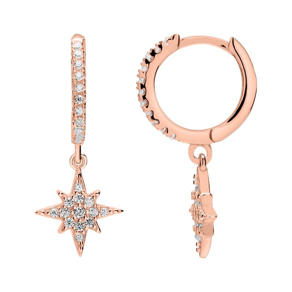 JEWLIX Paar Creolen Aus Rosé-Vergoldetem 925er Silber, Zirkonia und Stern A günstig online kaufen