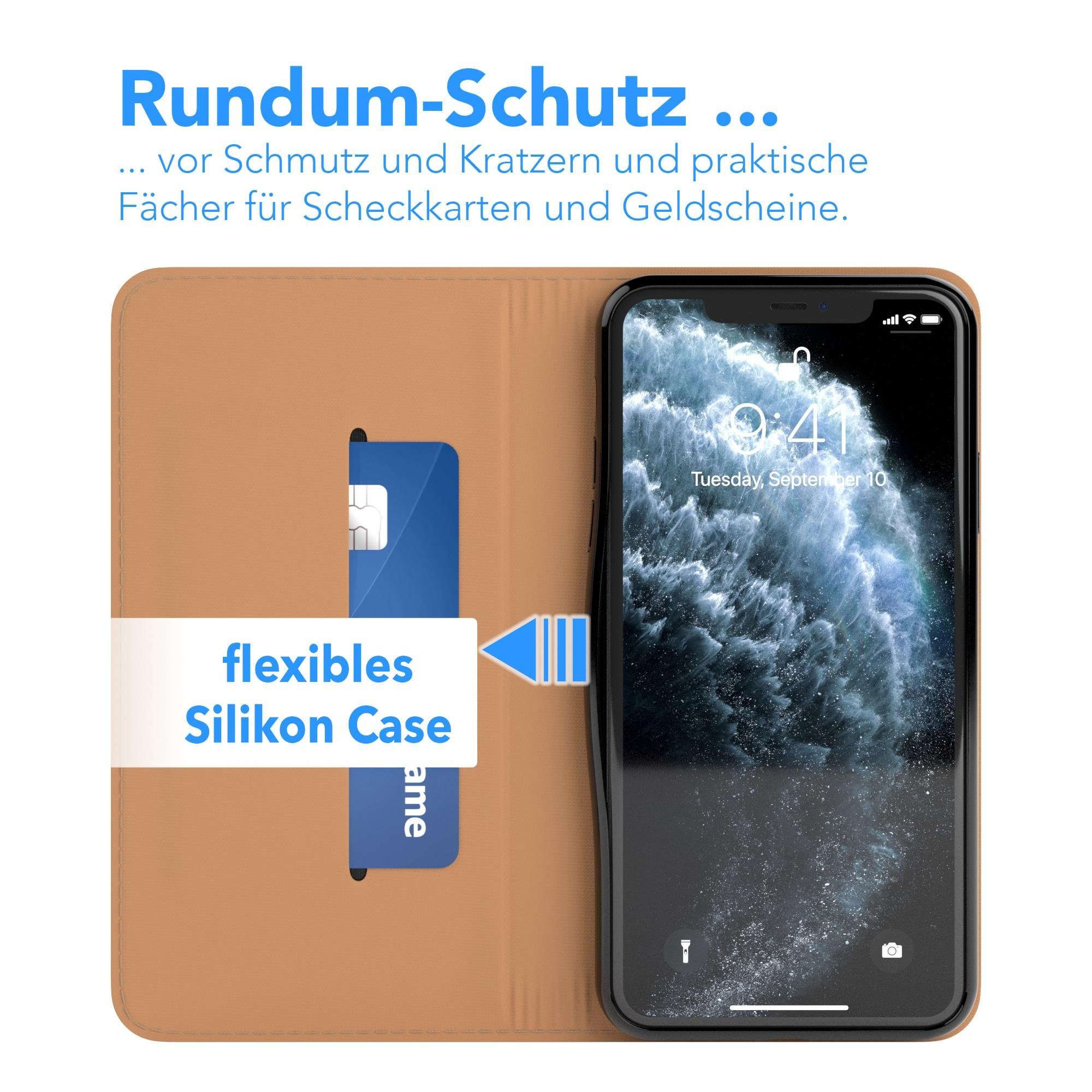 EAZY CASE Handyhülle Bookstyle Vintage für Apple iPhone 11 Pro Max 6,5 Zoll, Tasche Kunstleder Etui Handytasche mit Standfunktion Hülle Hellbraun