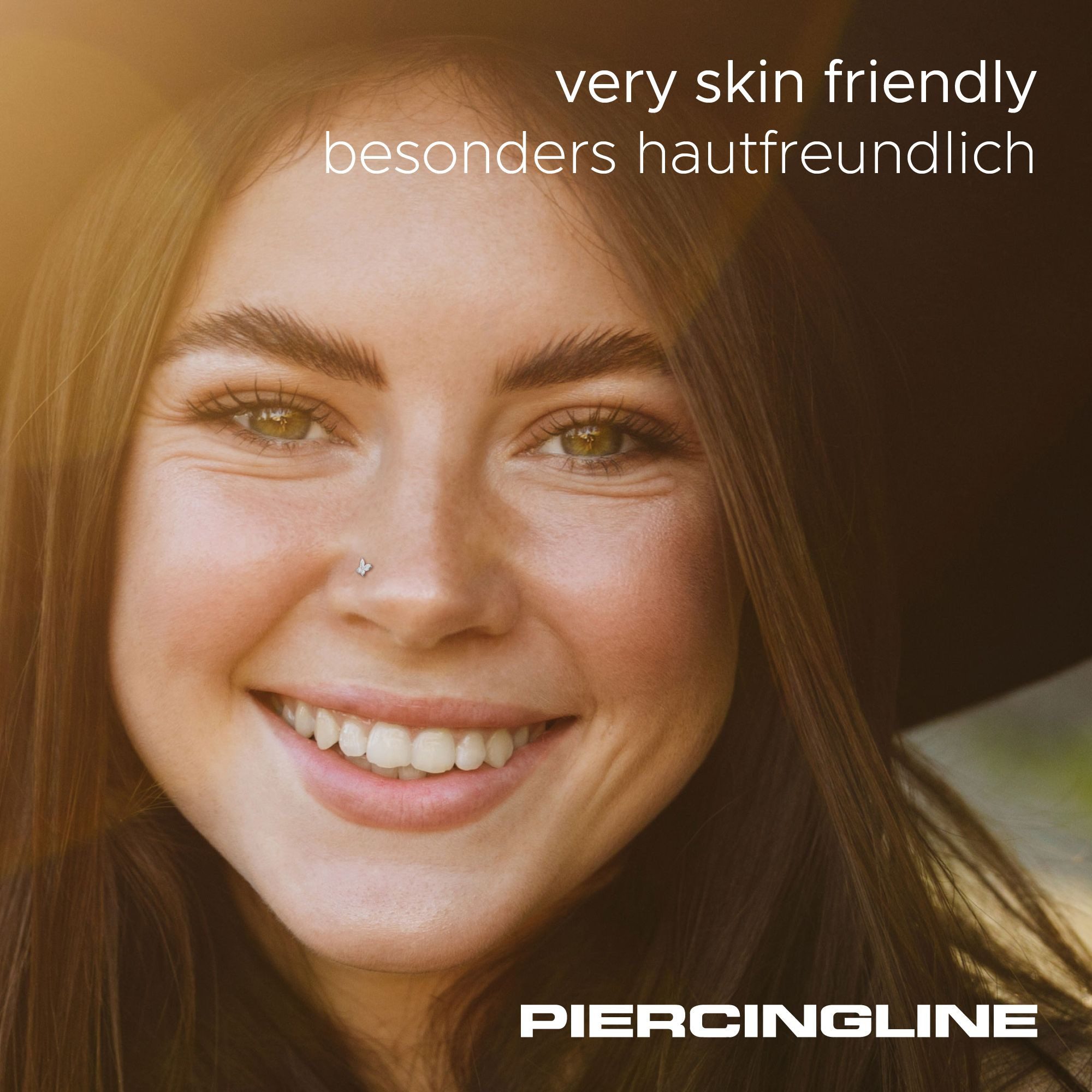 PIERCINGLINE Nasenpiercing 14/18 Karat Gold Nasenstecker Spirale MOISSANIT-SCHMETTERLING (Nasenstecker, 1-tlg)