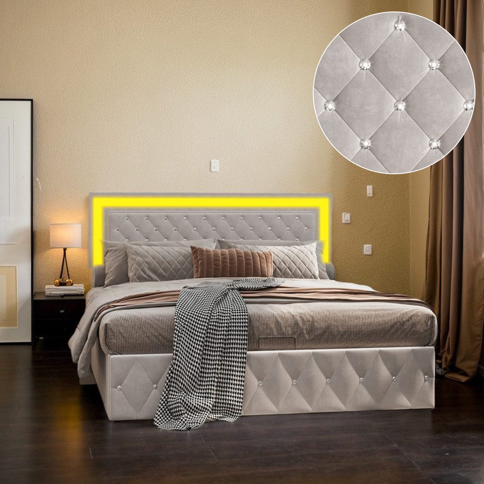 Furnishings Home Polsterbett Doppelbett Stauraumbett LED-Licht günstig online kaufen