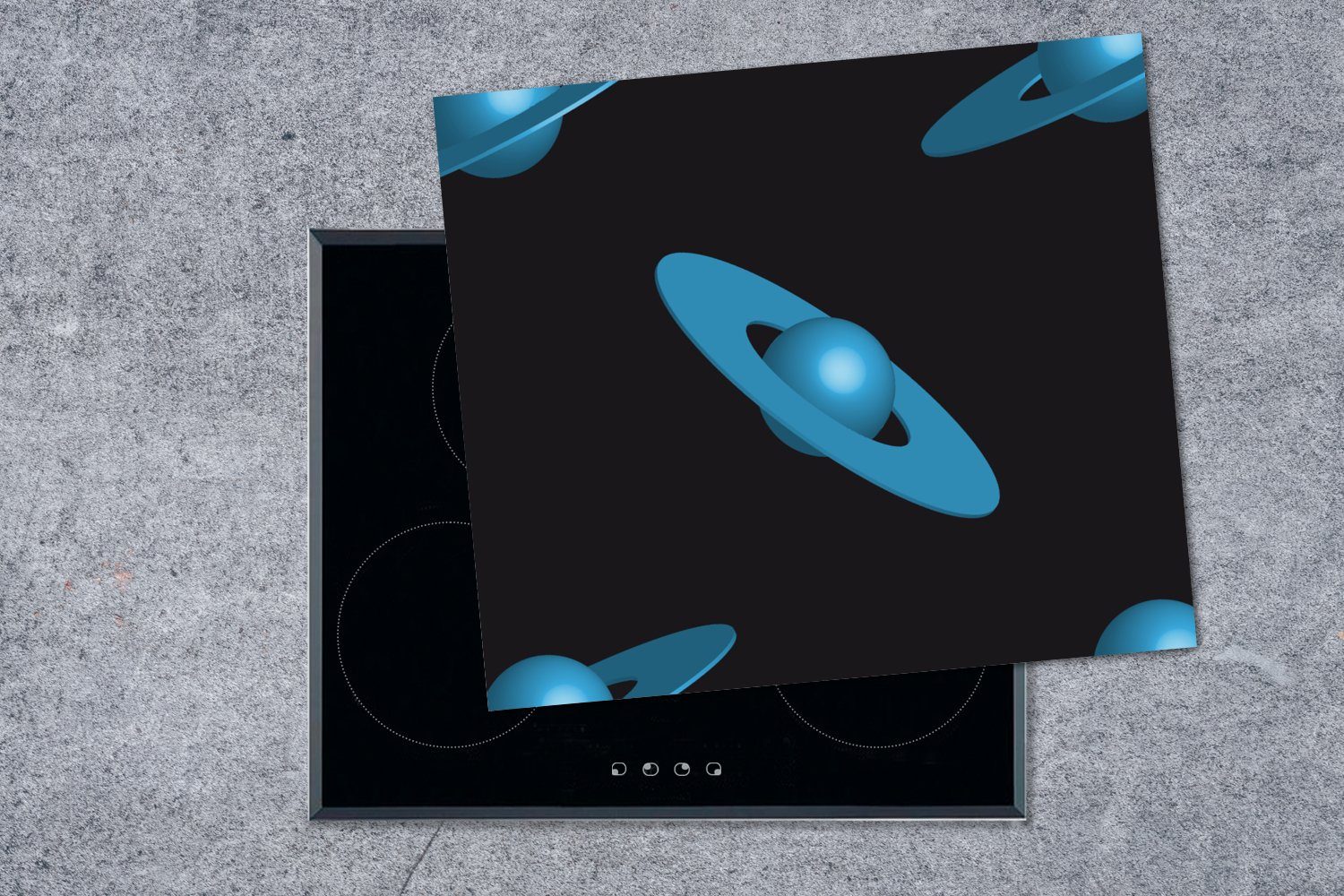 Kinder Vinyl, (1 Herdblende-/Abdeckplatte - nutzbar, Planeten Design, tlg), - Blau cm, - Mobile 60x52 MuchoWow Ceranfeldabdeckung Arbeitsfläche
