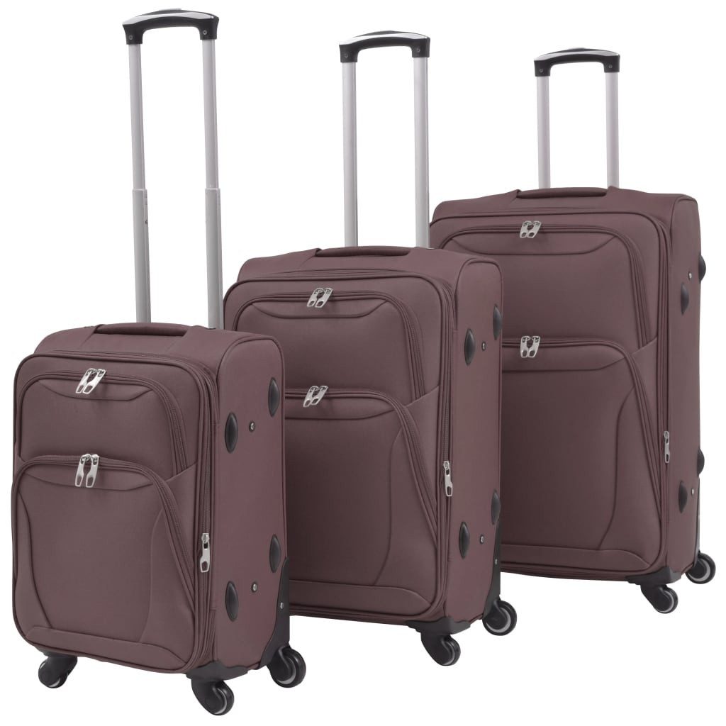 Trolley Kaffeebraun - 3-teilig Koffer Set Weichgepäck Reisekoffer-Set Reisetas
