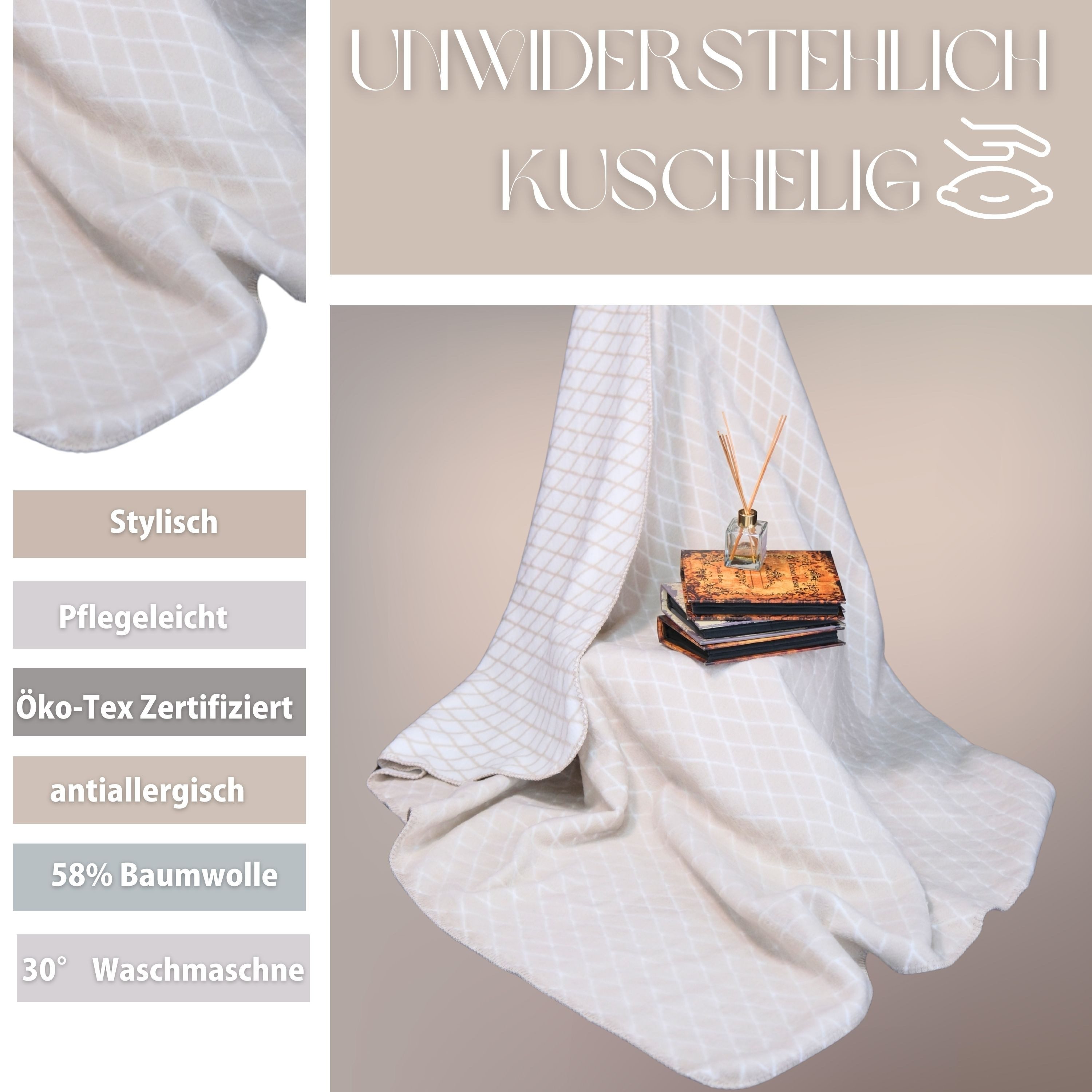 Plaid Kuscheldecke Kassandra 150x200, 58% Baumwolle, SEI Design, Plaid Kusc günstig online kaufen