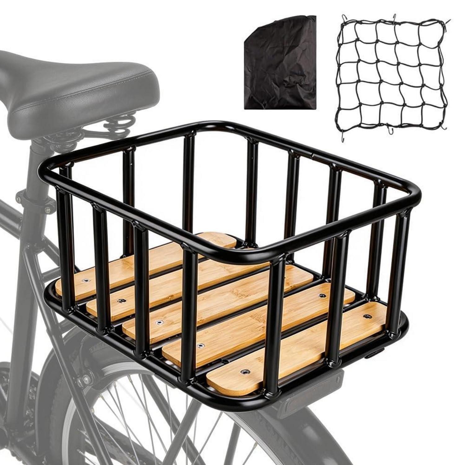 LuxusKollektion Fahrradkorb Fahrradkorb Hinten Stahl mit Holzboden