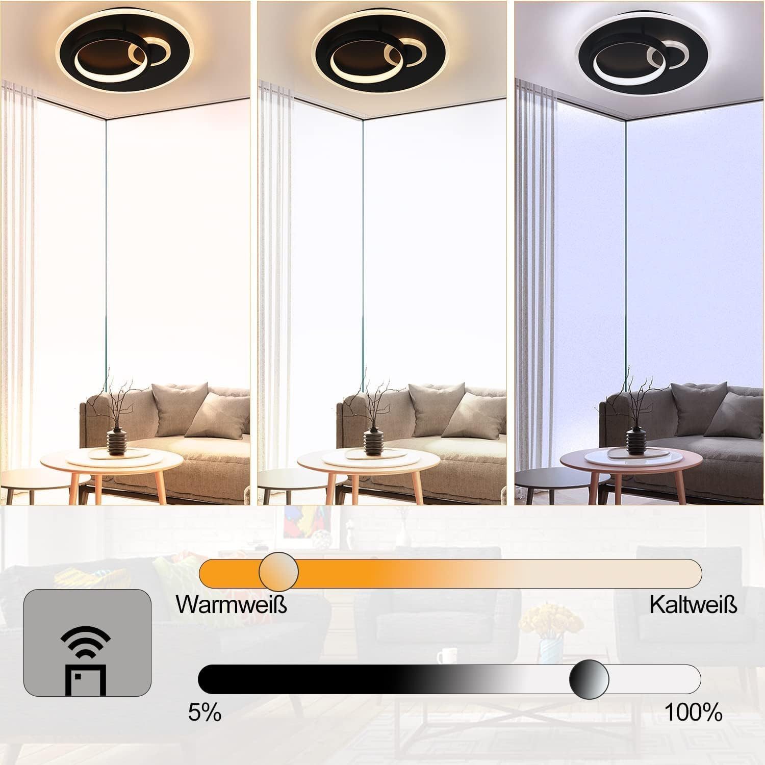 Nettlife LED Deckenleuchte Schwarz Dimmbar 33W günstig online kaufen