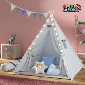 Spielwerk Spielzelt 2,5 cm Bodenmatte Lichterkette Baumwolle 3 Kissen Kinder Tipi