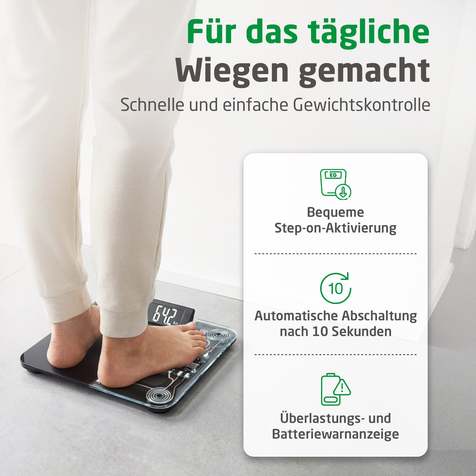 medisana Personenwaage PS 520, aus 5 mm Sicherheitsglas und mit Wandprojektionsanzeige, Tragkraft bis 180 kg, großes LCD-Display, Dehnungsmesssensoren – Bild 4 von 5