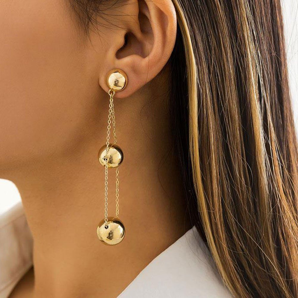 LAKKEC Paar Ohrhänger Cool Orb Tassel Earrings Dangle Earrings Damenschmuck, Geeignet für Hochzeiten, Bankette und Partys Gold