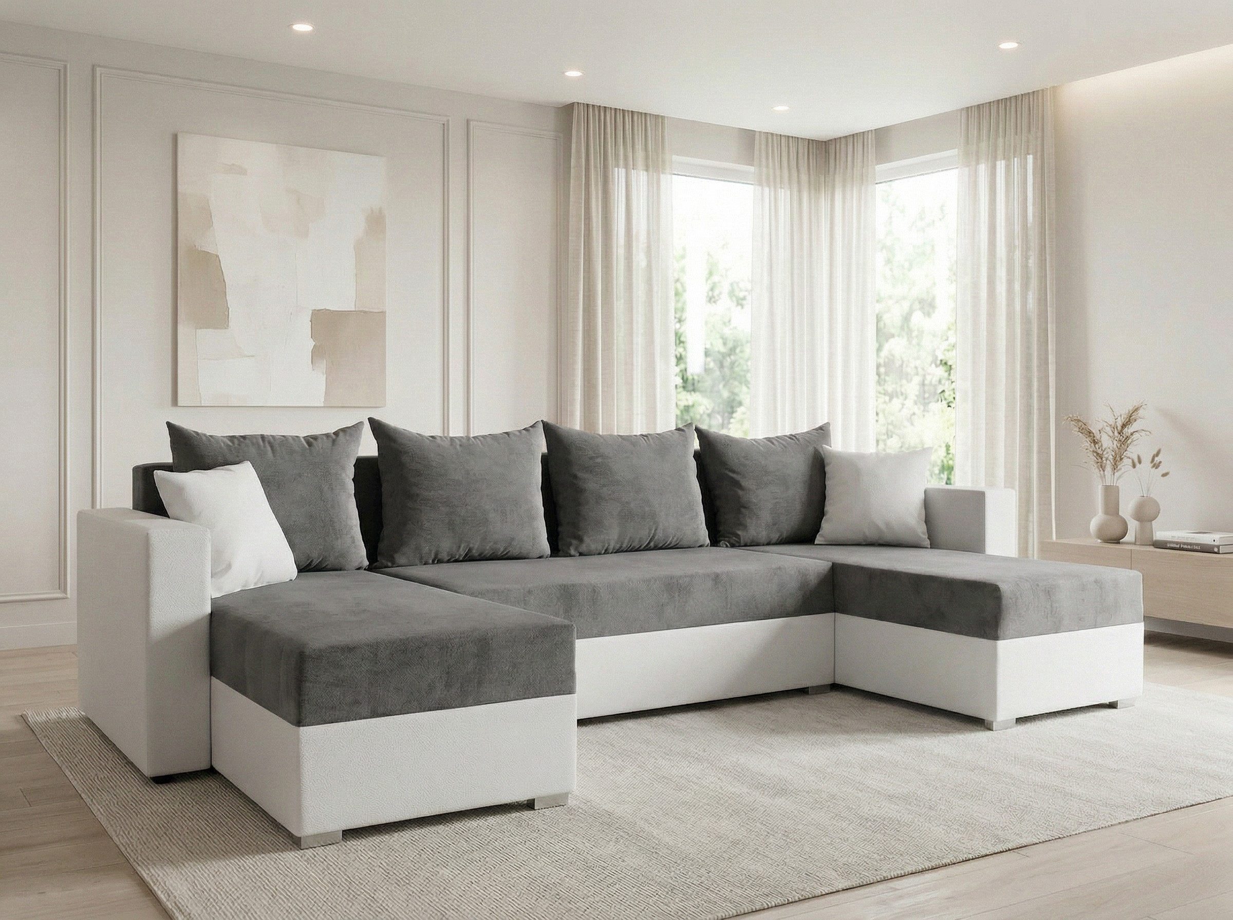 Sofnet Wohnlandschaft Beno, mit Schlaffunktion und Bettkasten, Ecksofa, U-Form Couch, Schlafsofa, Sofa U-form