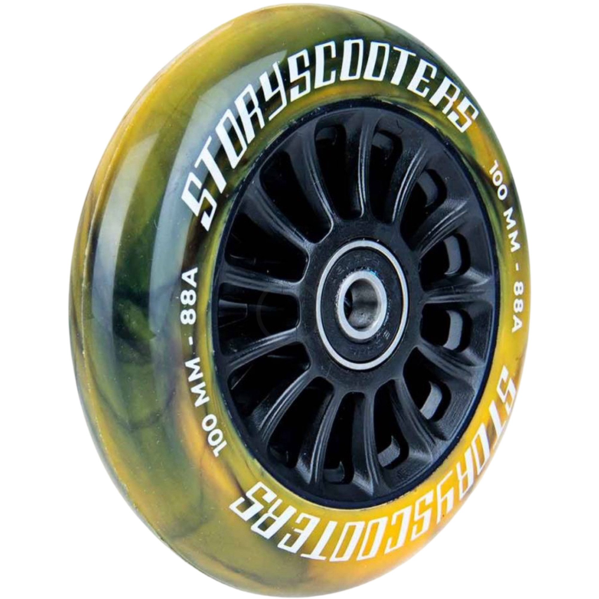 F26 Stuntscooter Story 10 Spoked Stunt-Scooter Rolle Abec9 100mm Schwarz Pu Gelb Swirl